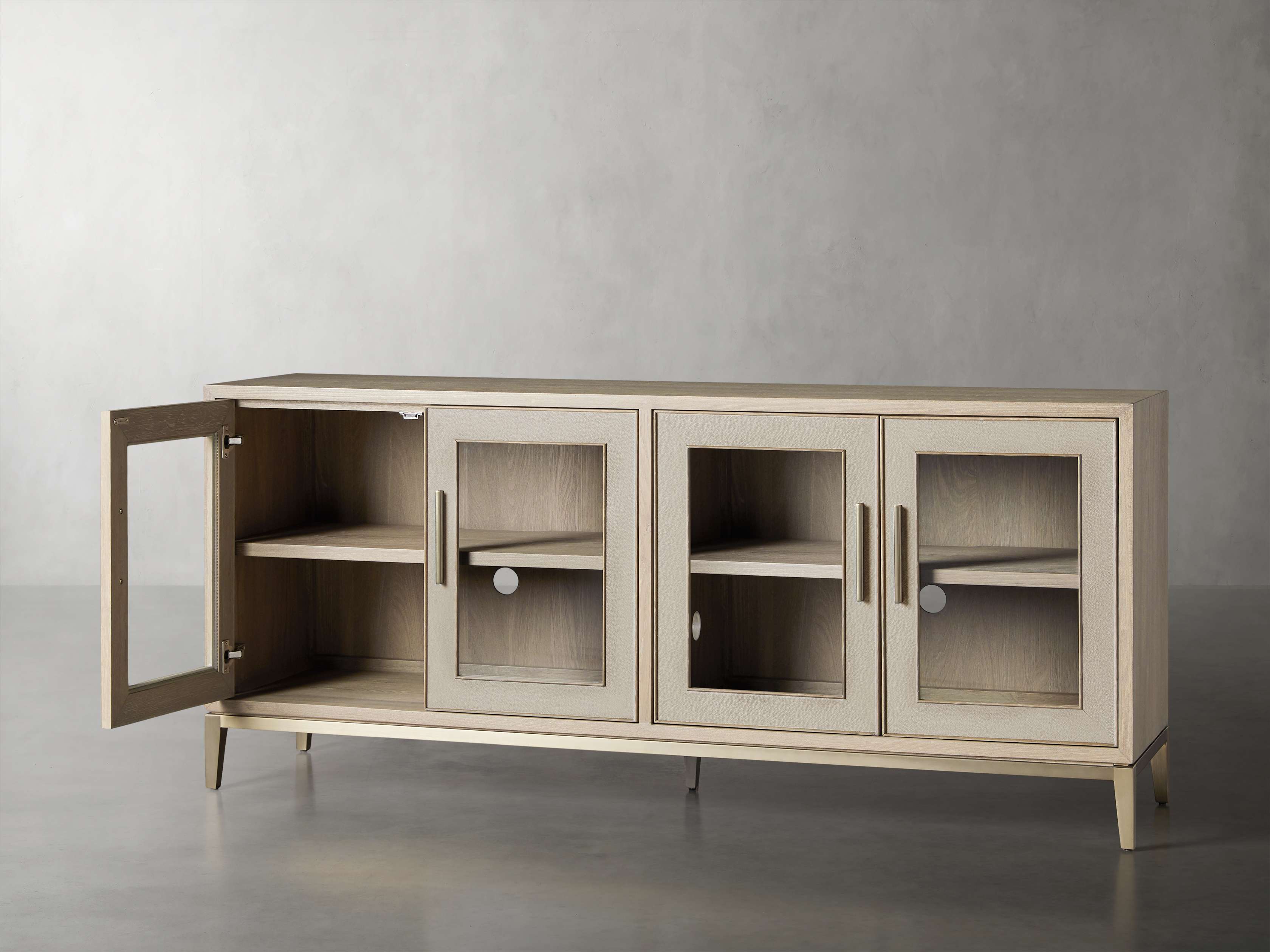 Malone 71" Media Console with Glass Doors in Shagreen Bone, slide 3 of 10