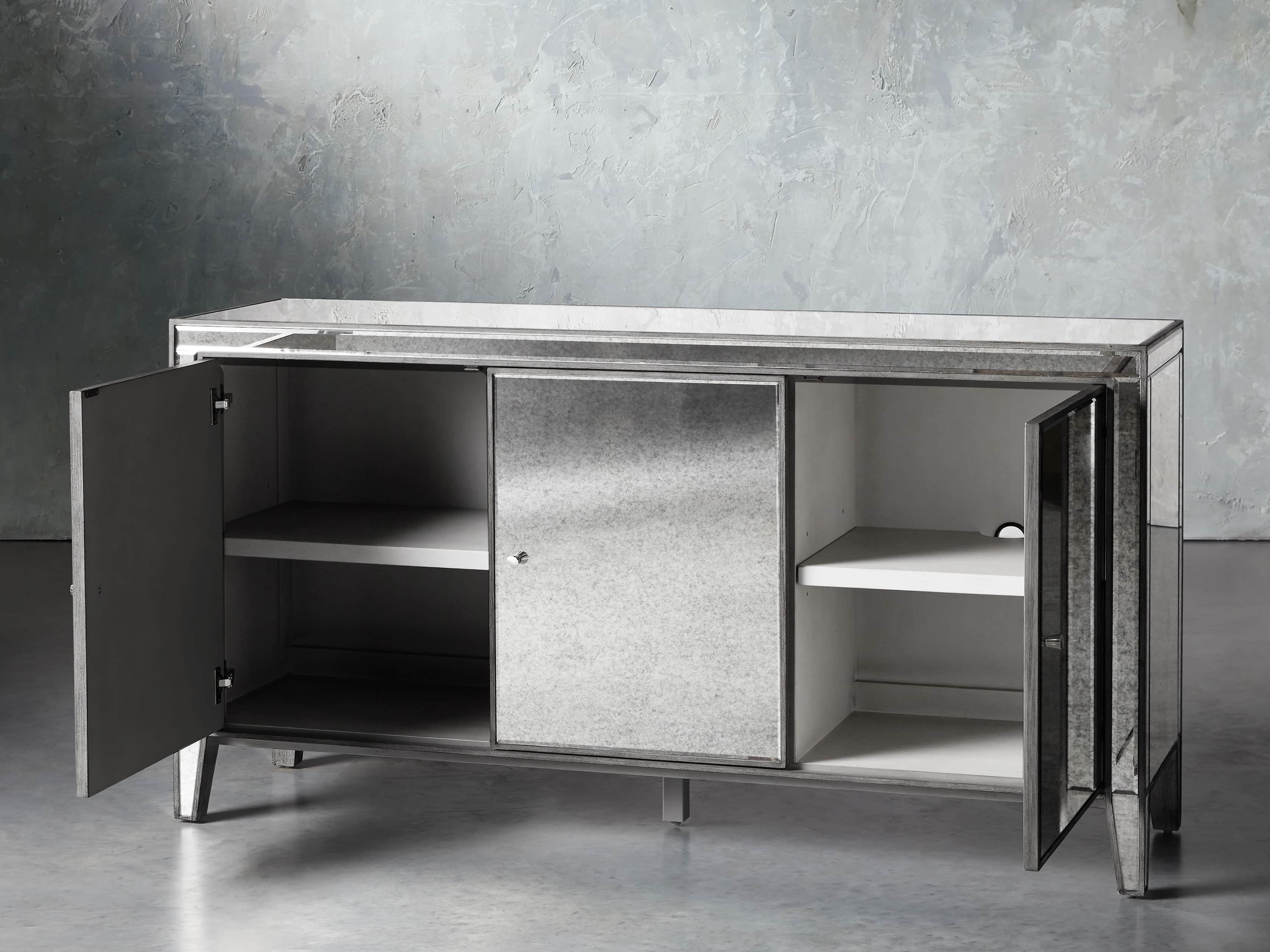 Reese 3-Door Media Console in Antique Mirror