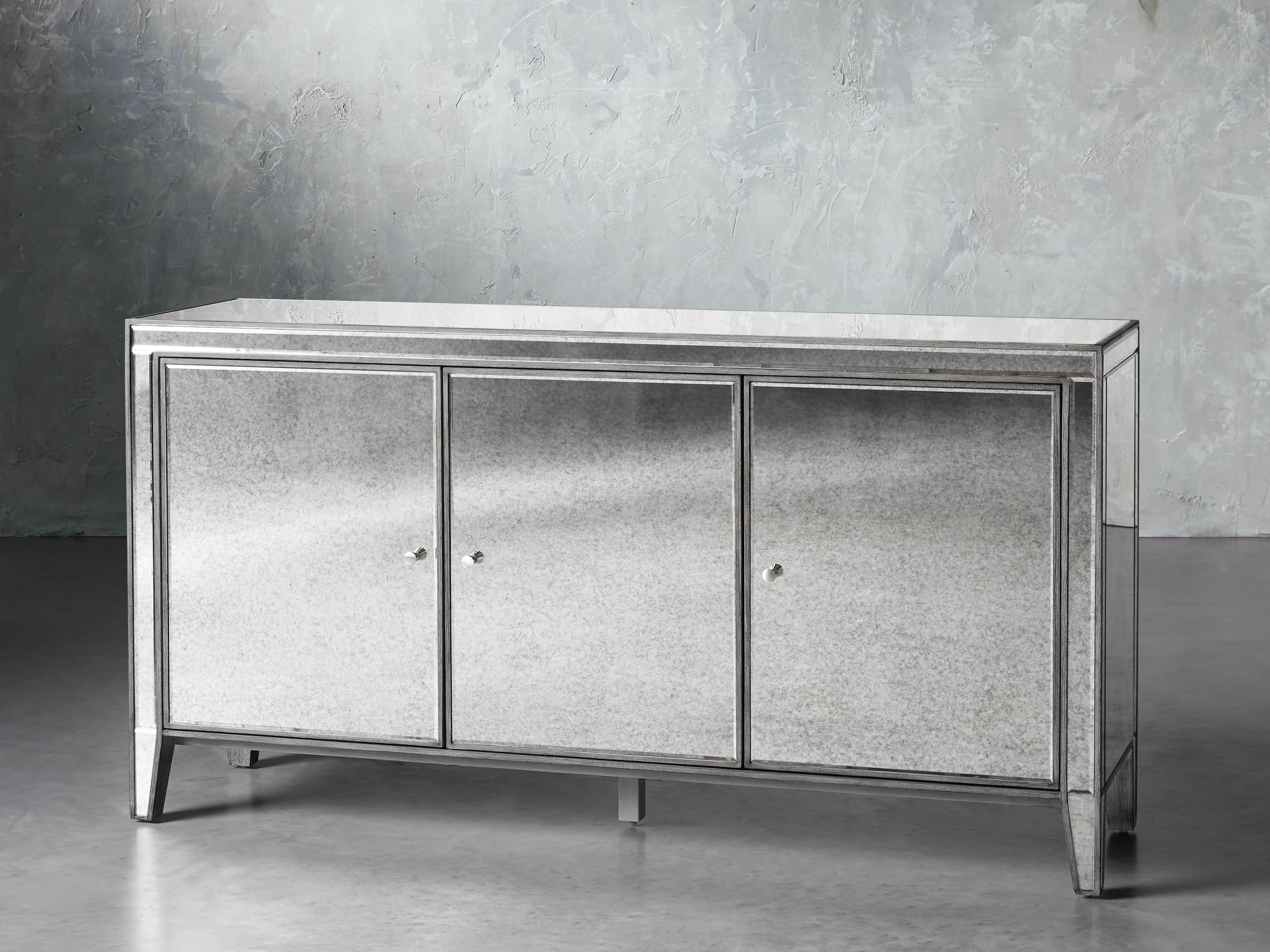 Reese 3-Door Media Console in Antique Mirror