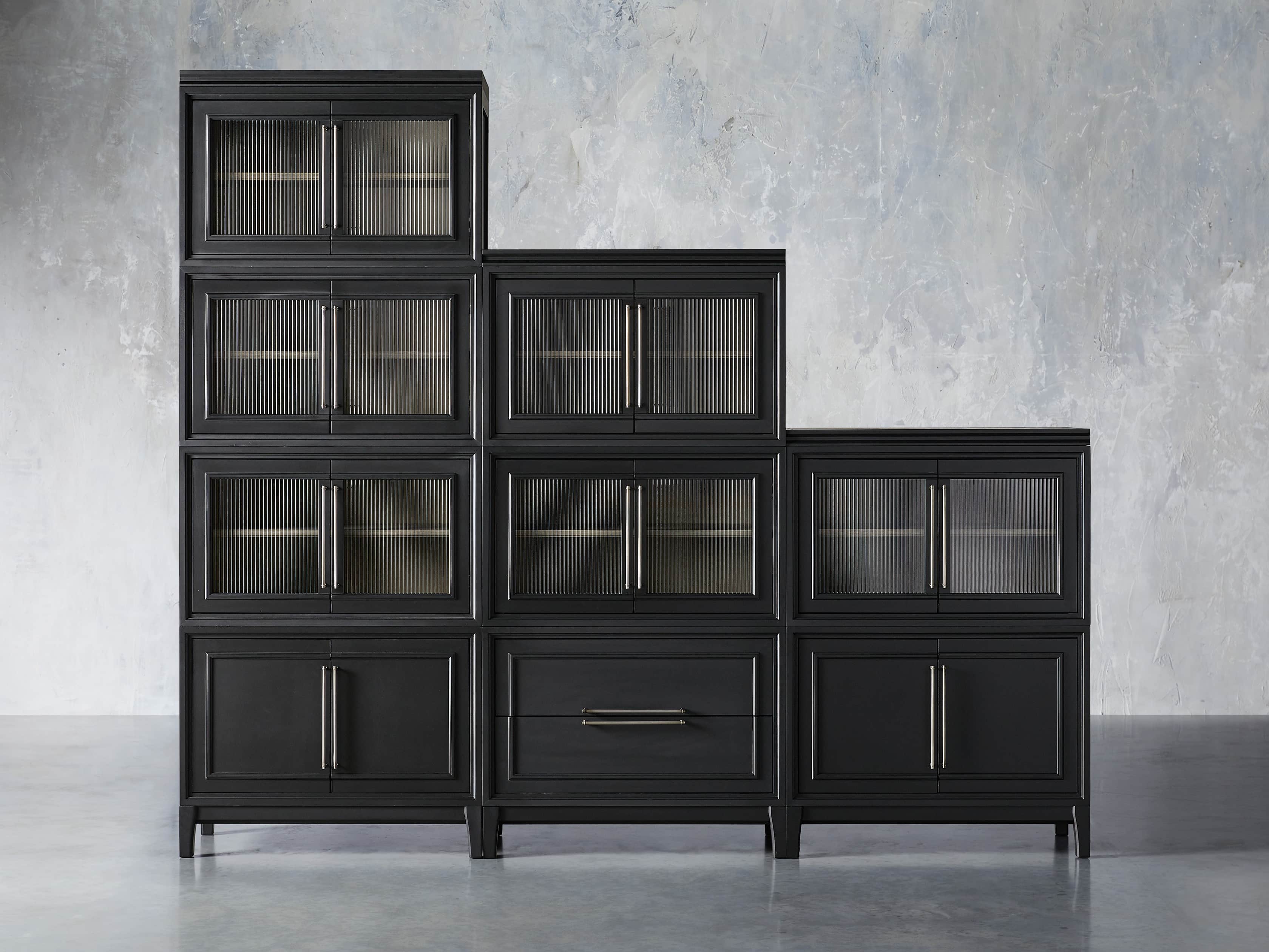 Rowan Modular 105" Large Descending Wall Unit in Scoria Black, slide 1 of 8
