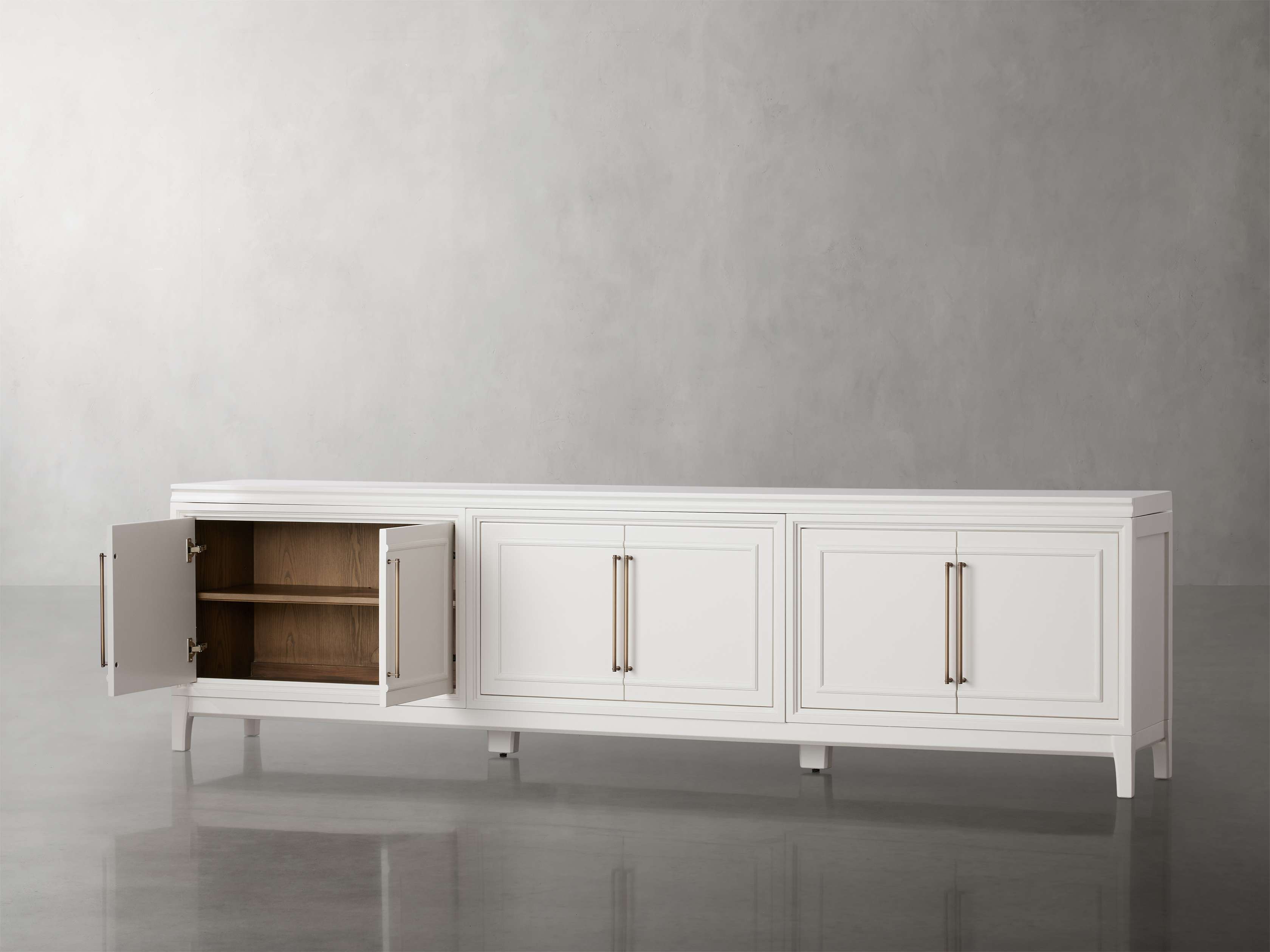 Rowan Media Console with Doors in Wood in White Arhaus