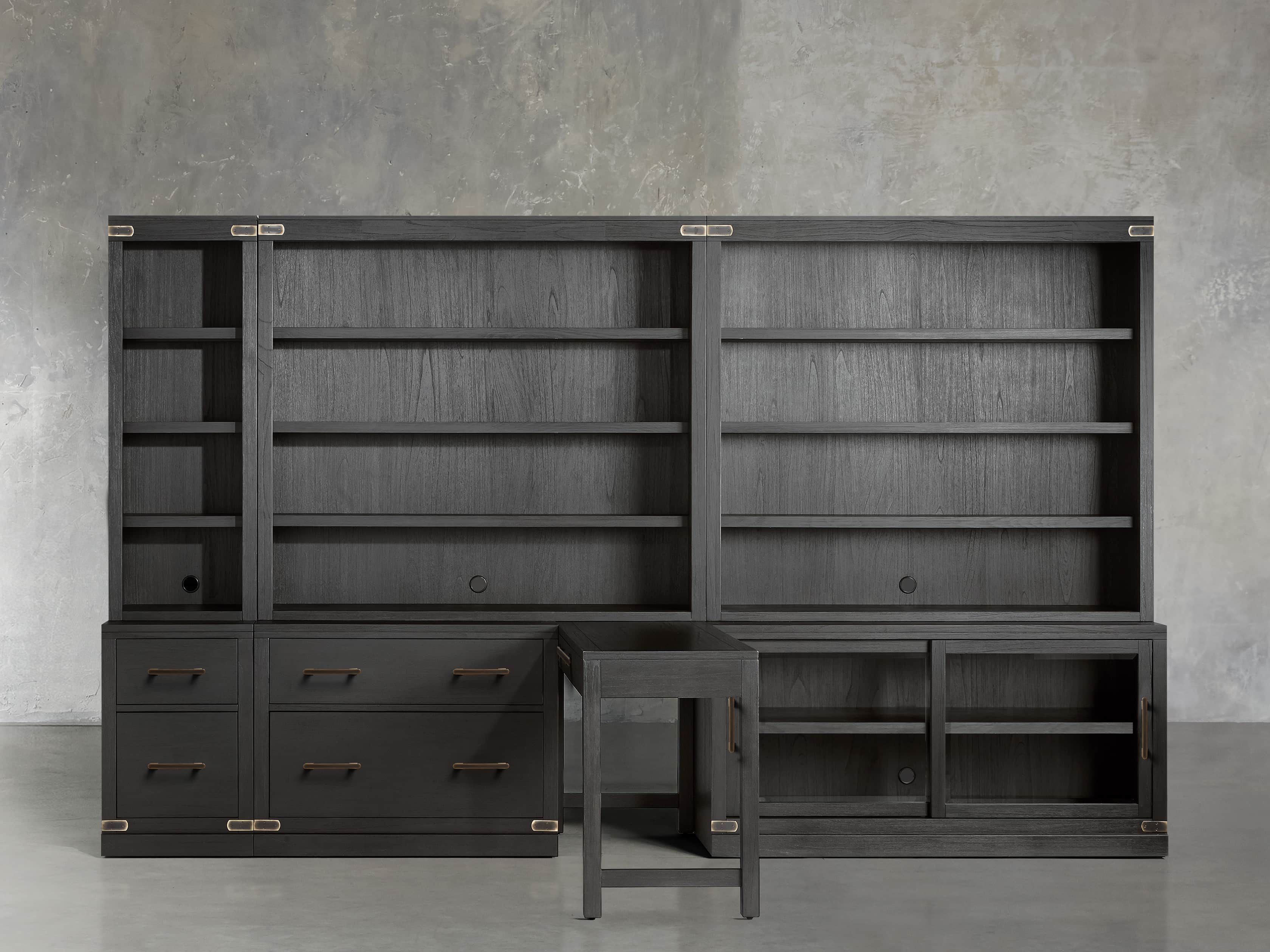 Tremont Modular 140” Library Workspace in Dry Branch Black