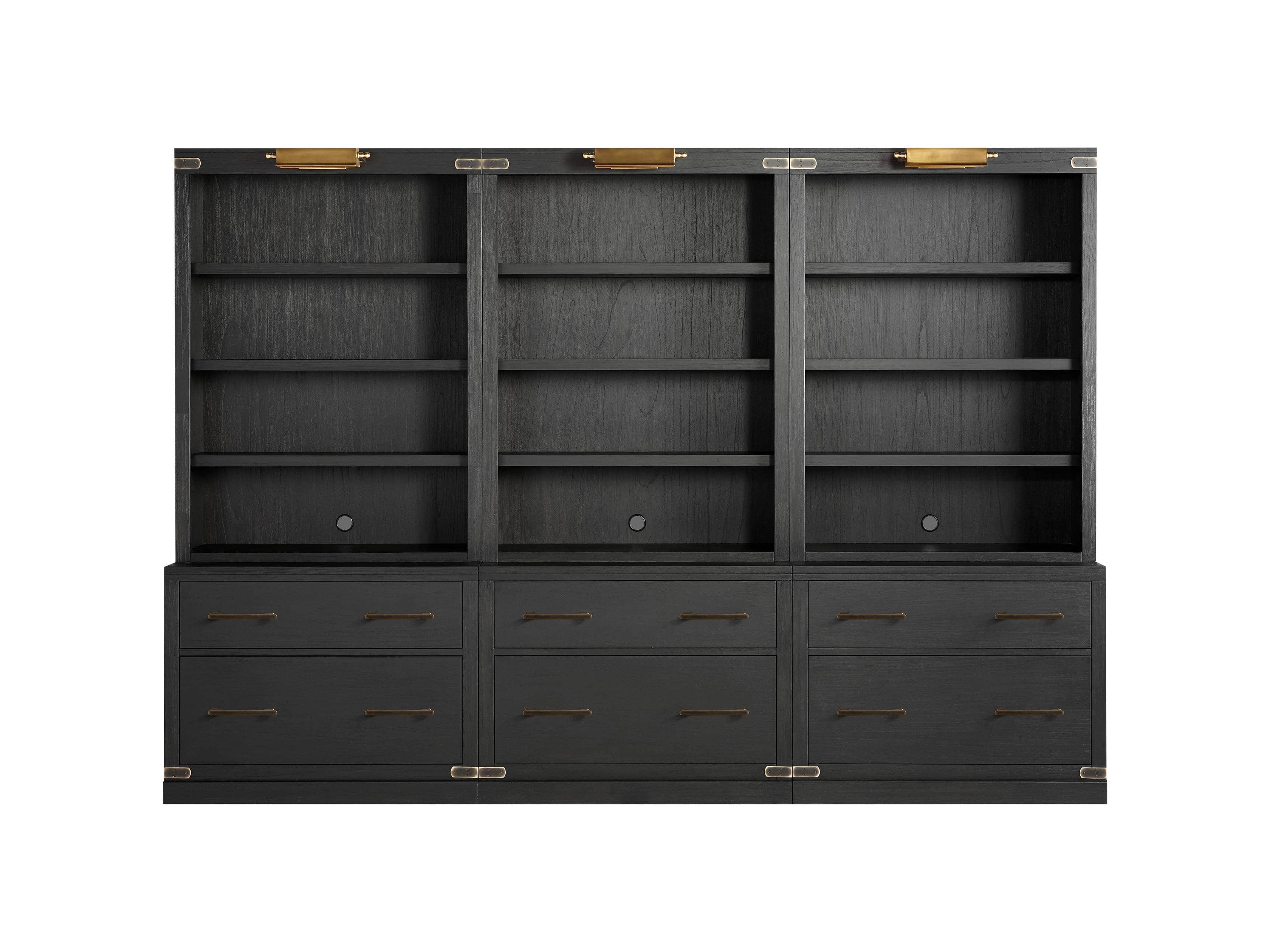 Tremont Modular 120” Triple Bookcase in Dry Branch Black