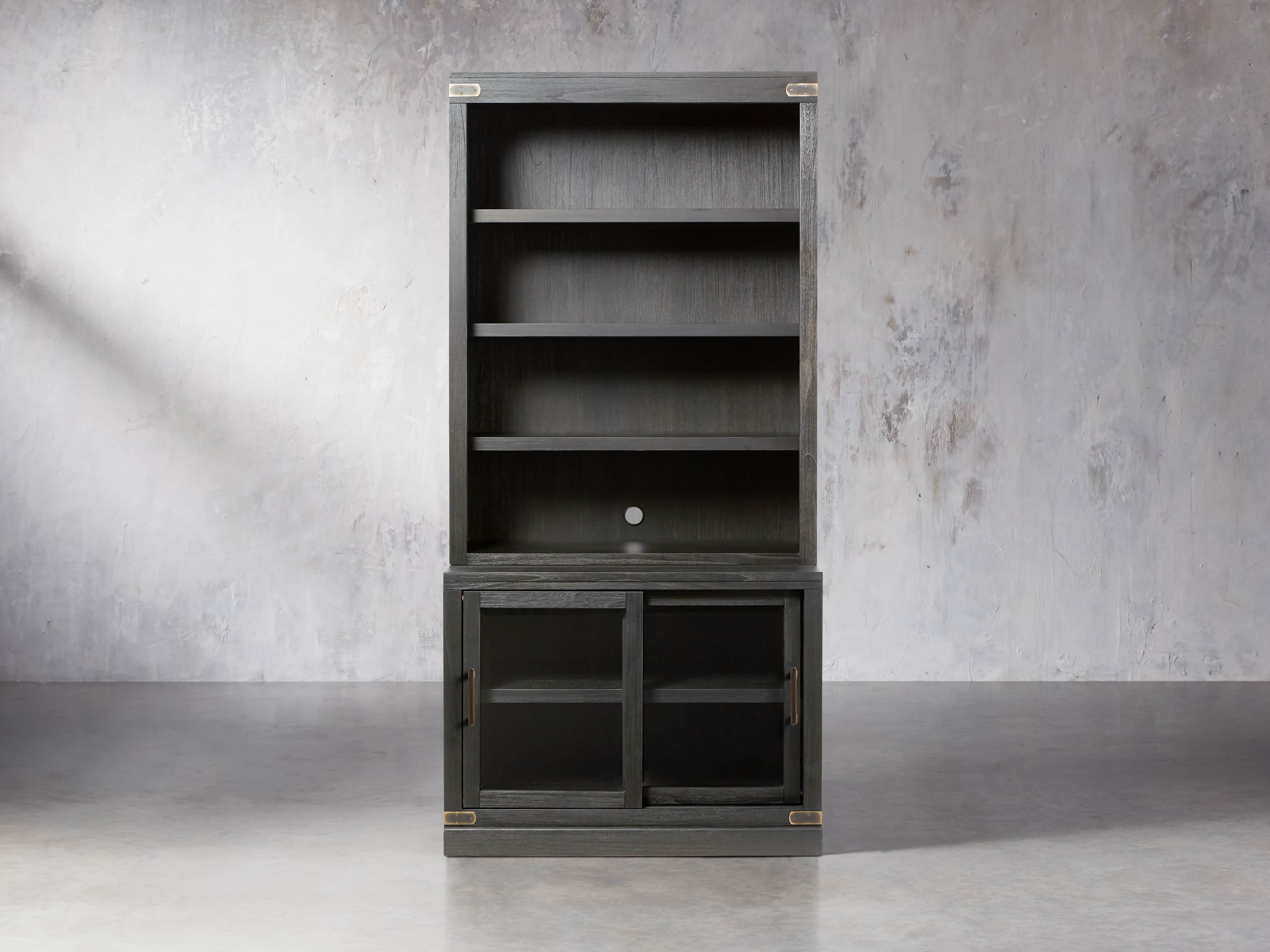 Tremont Modular 40” Bookcase Top and Cabinet Base in Dry Branch Black
