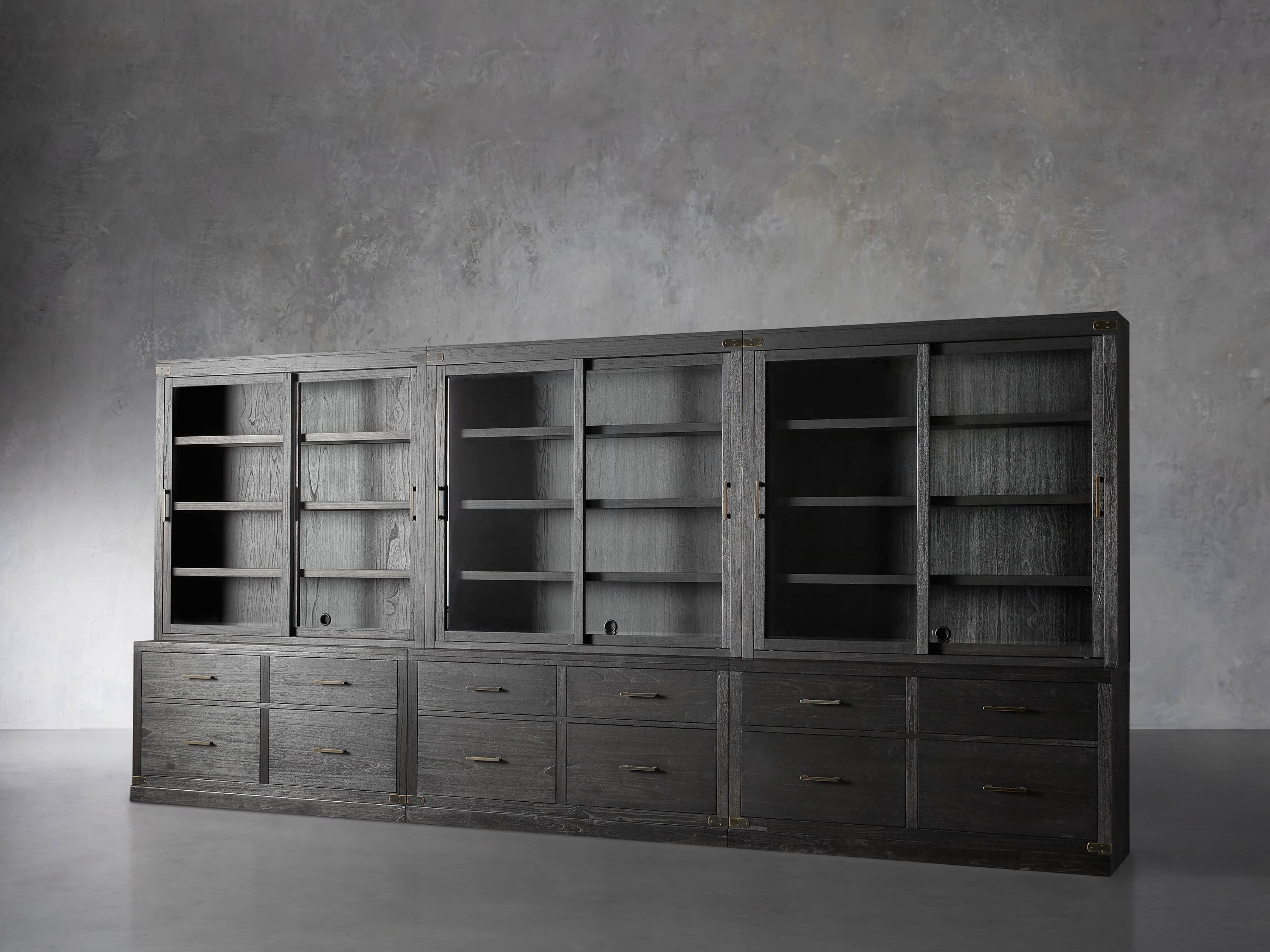Tremont 180" Triple Cabinet with Brass Handles in Dry Branch Black, slide 2 of 4