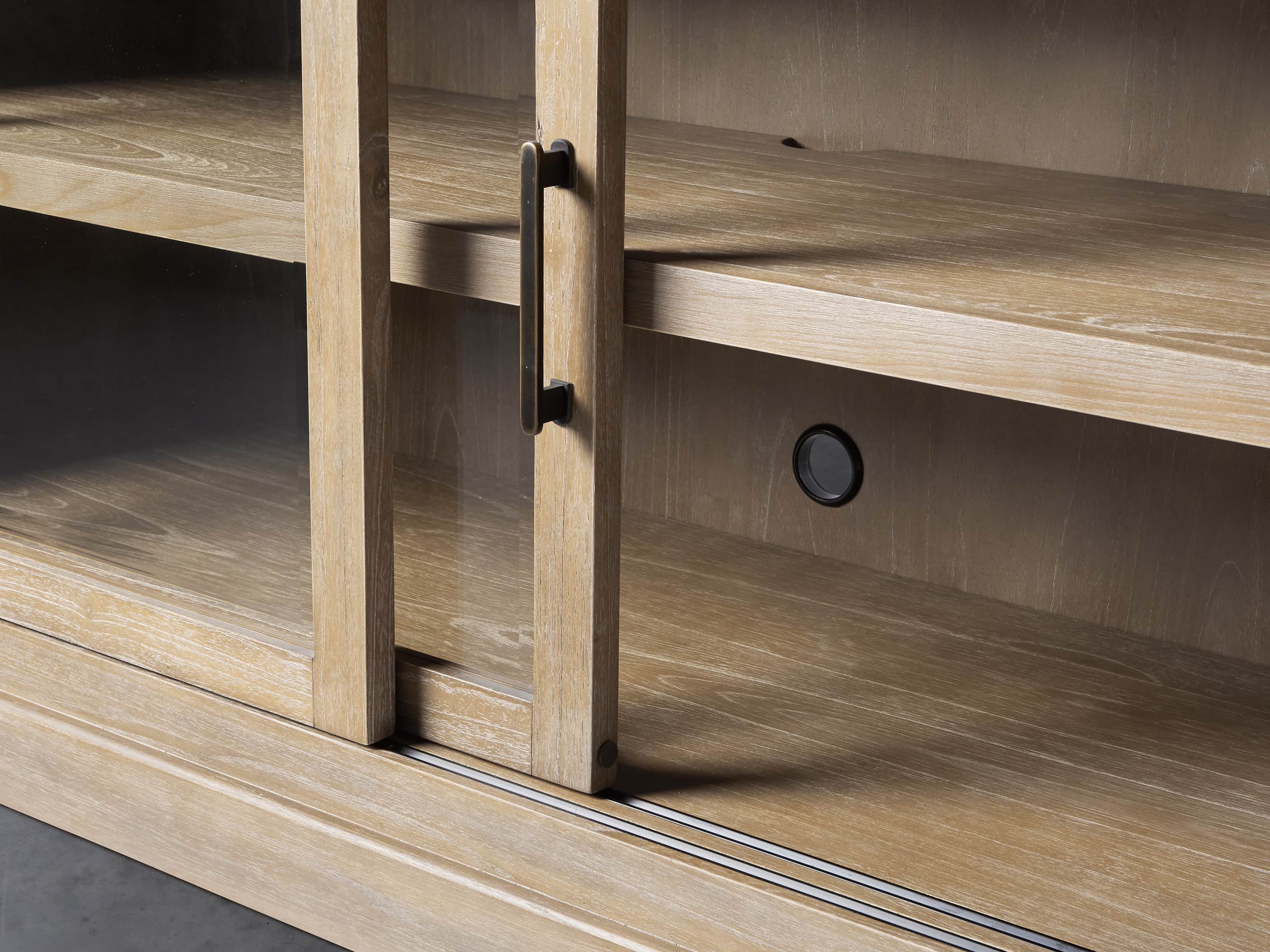 Tremont Modular 100" Media Console with Brass Handles in DRY BRANCH NATURAL