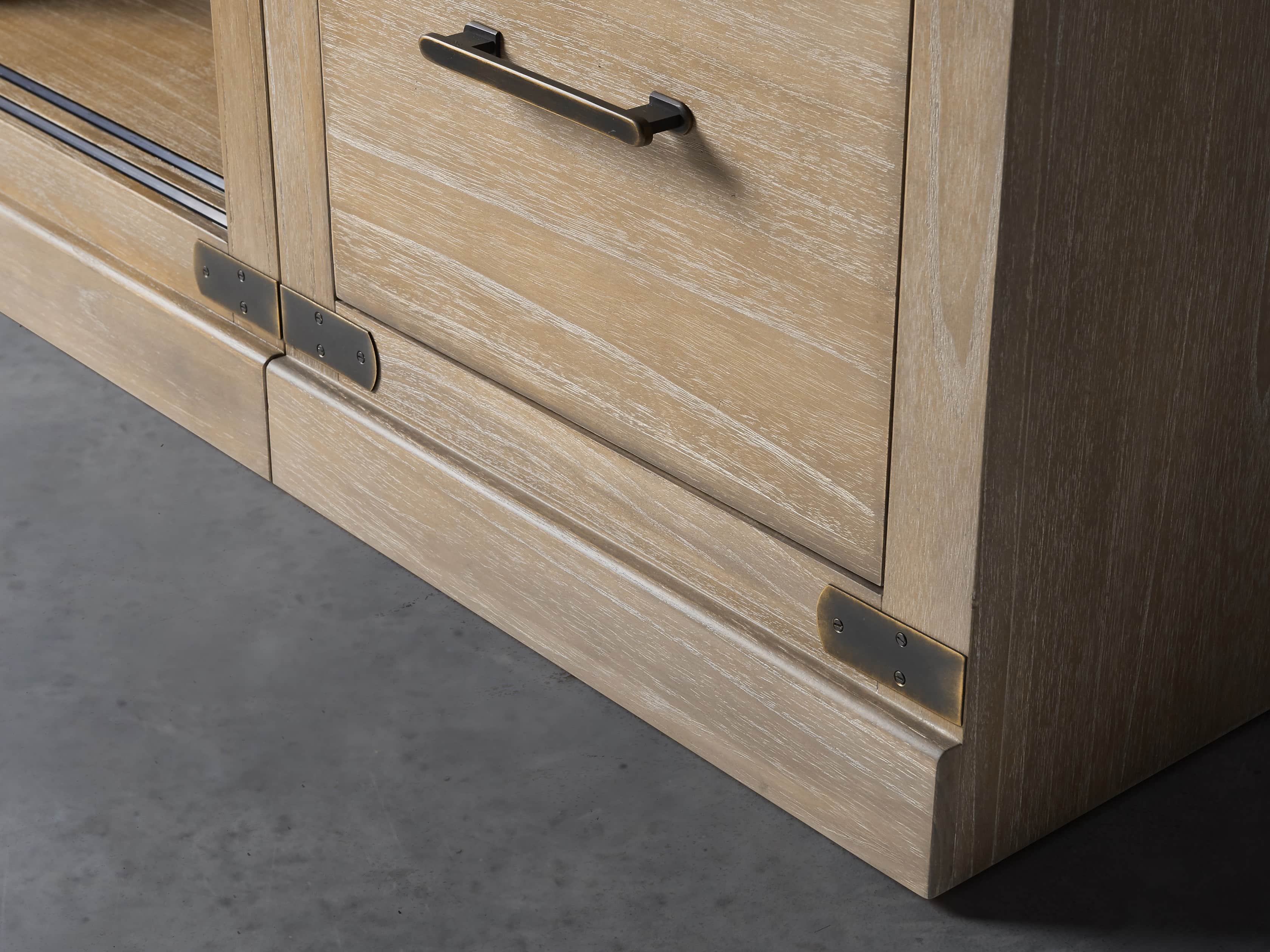 Tremont Modular 100" Media Console with Brass Handles in DRY BRANCH NATURAL