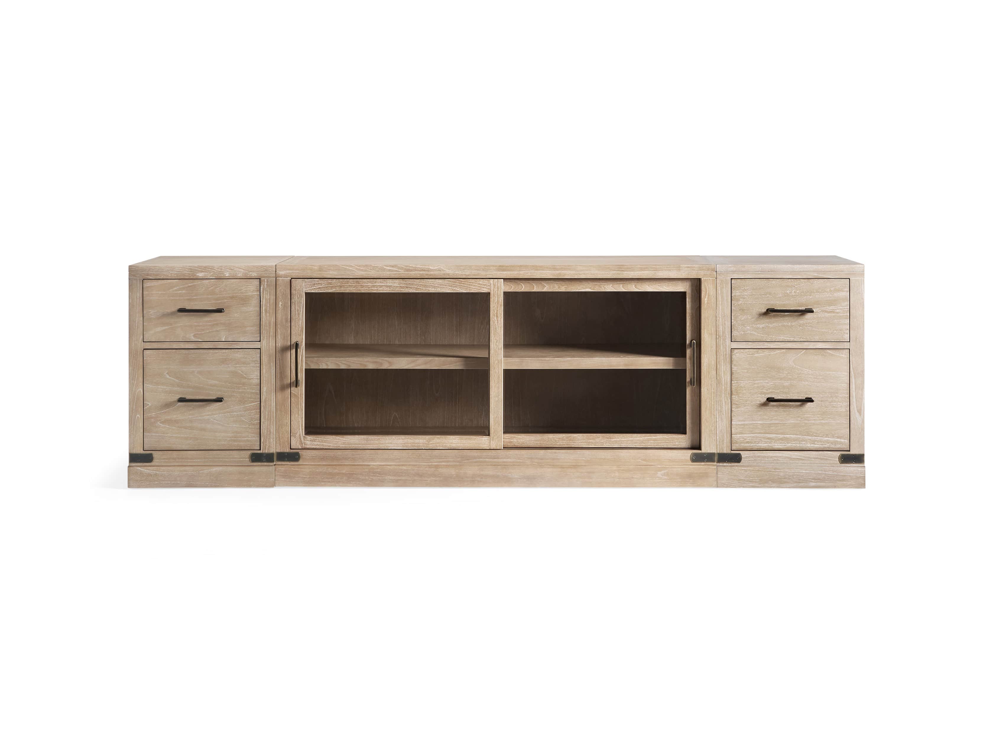 Tremont Modular 100" Media Console with Brass Handles in DRY BRANCH NATURAL