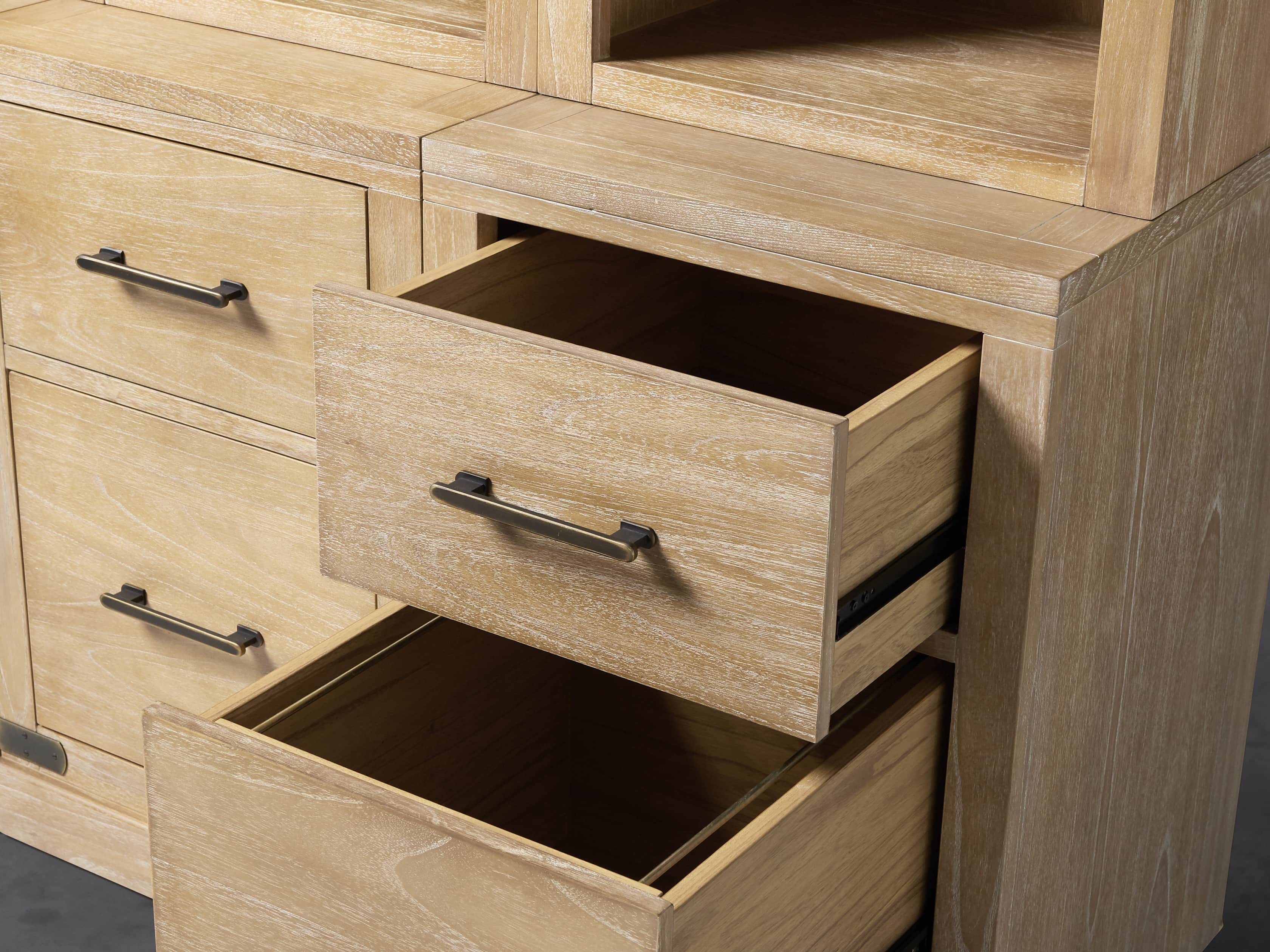Tremont Modular 60" Triple Bookcase with Brass Handles in DRY BRANCH NATURAL