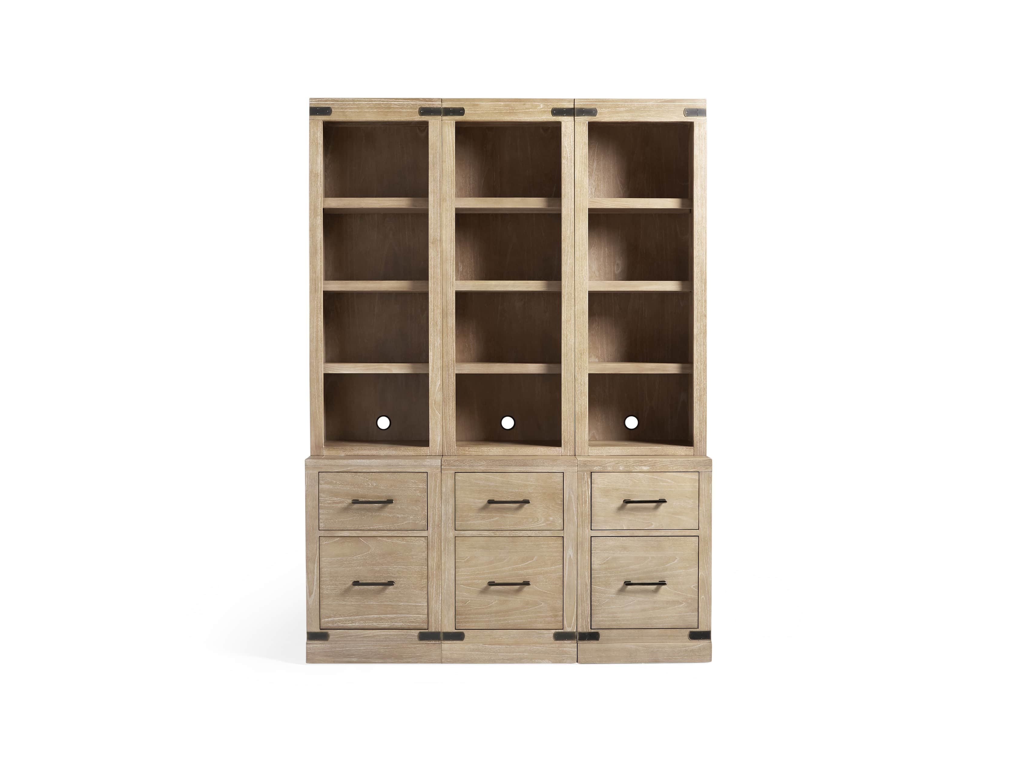 Tremont Modular 60" Triple Bookcase with Brass Handles in DRY BRANCH NATURAL