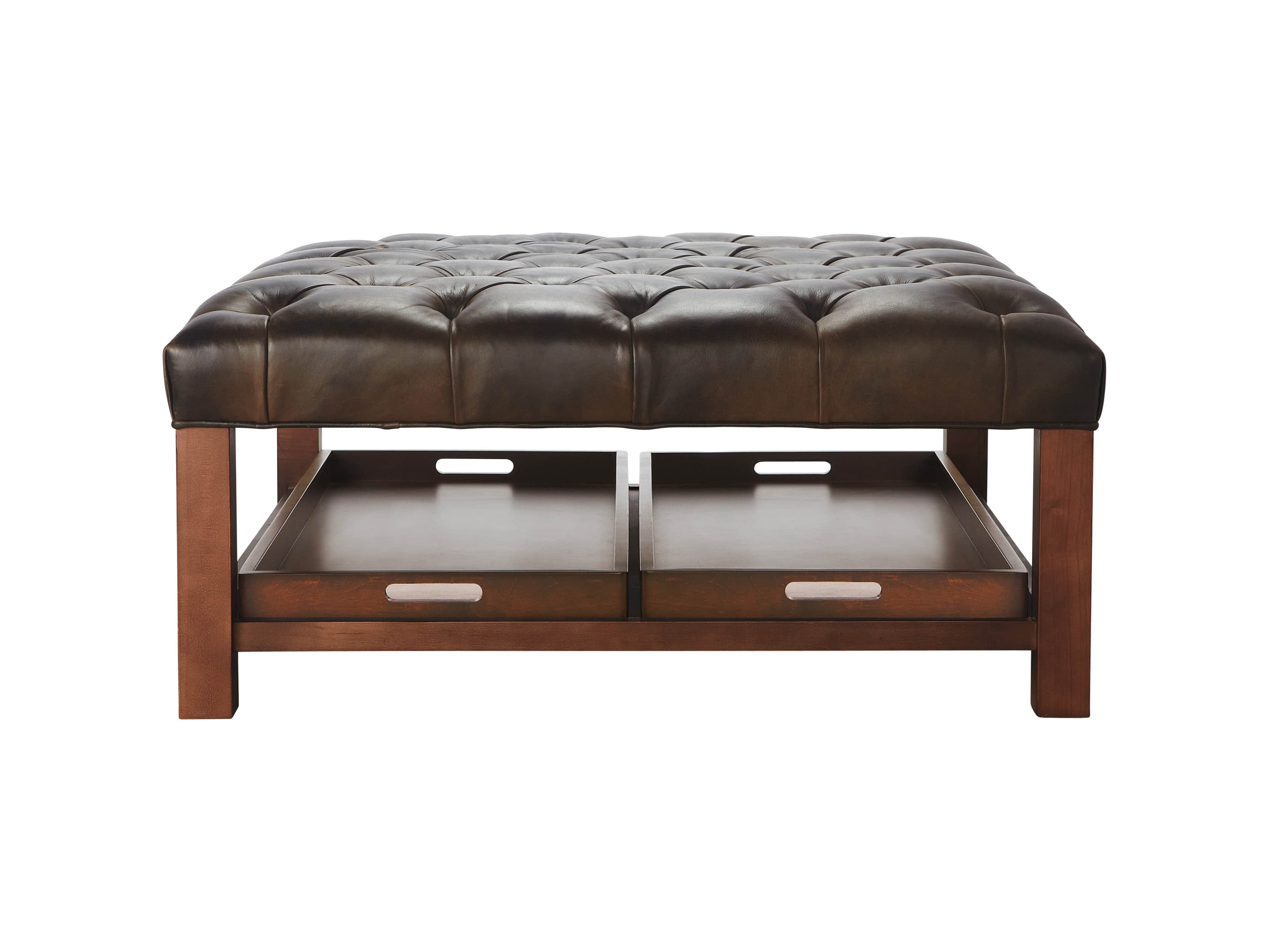 Butler Leather 39" Tufted Ottoman with Trays