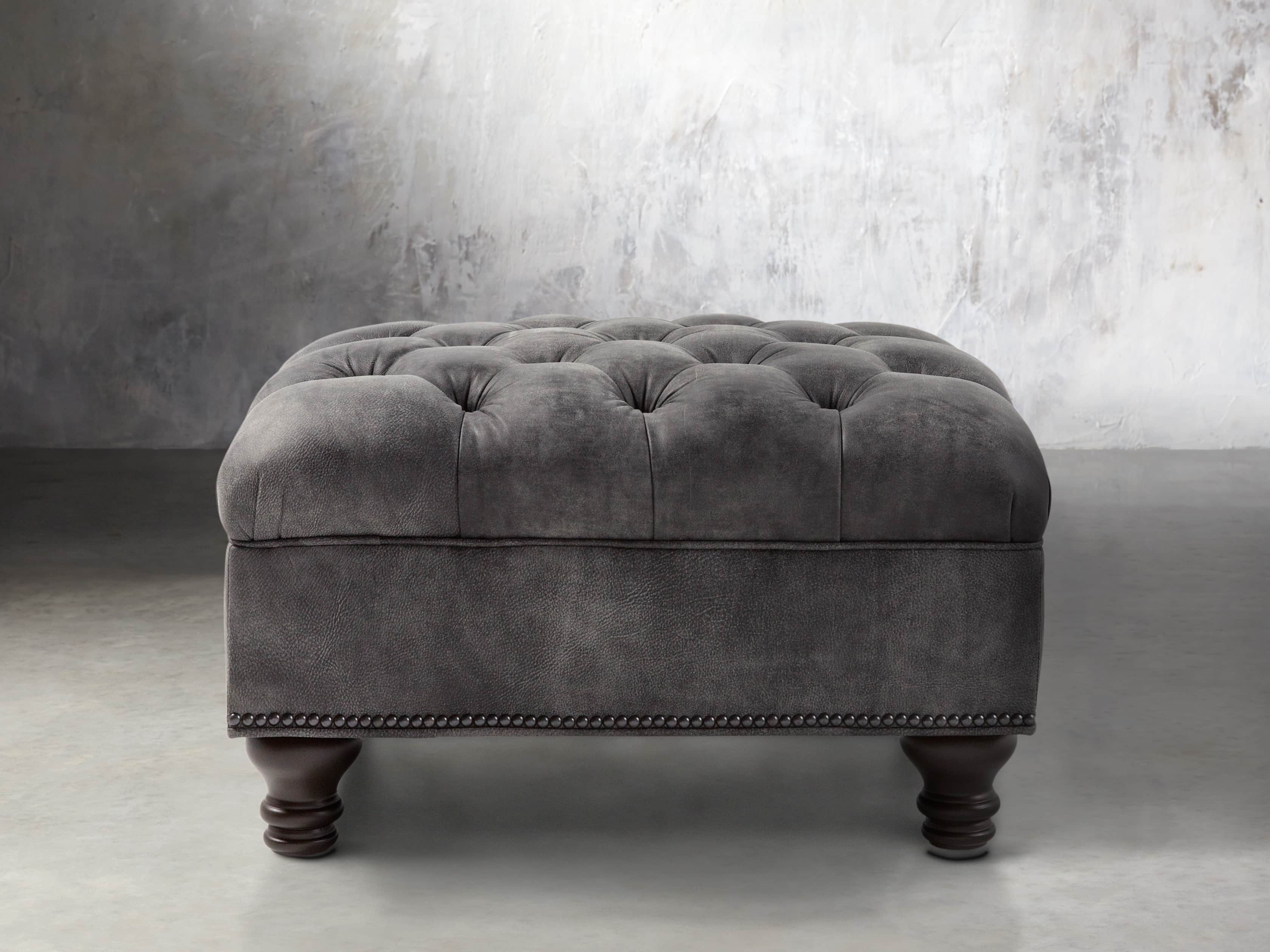 Berwick Leather 29" Tufted Ottoman, slide 1 of 2