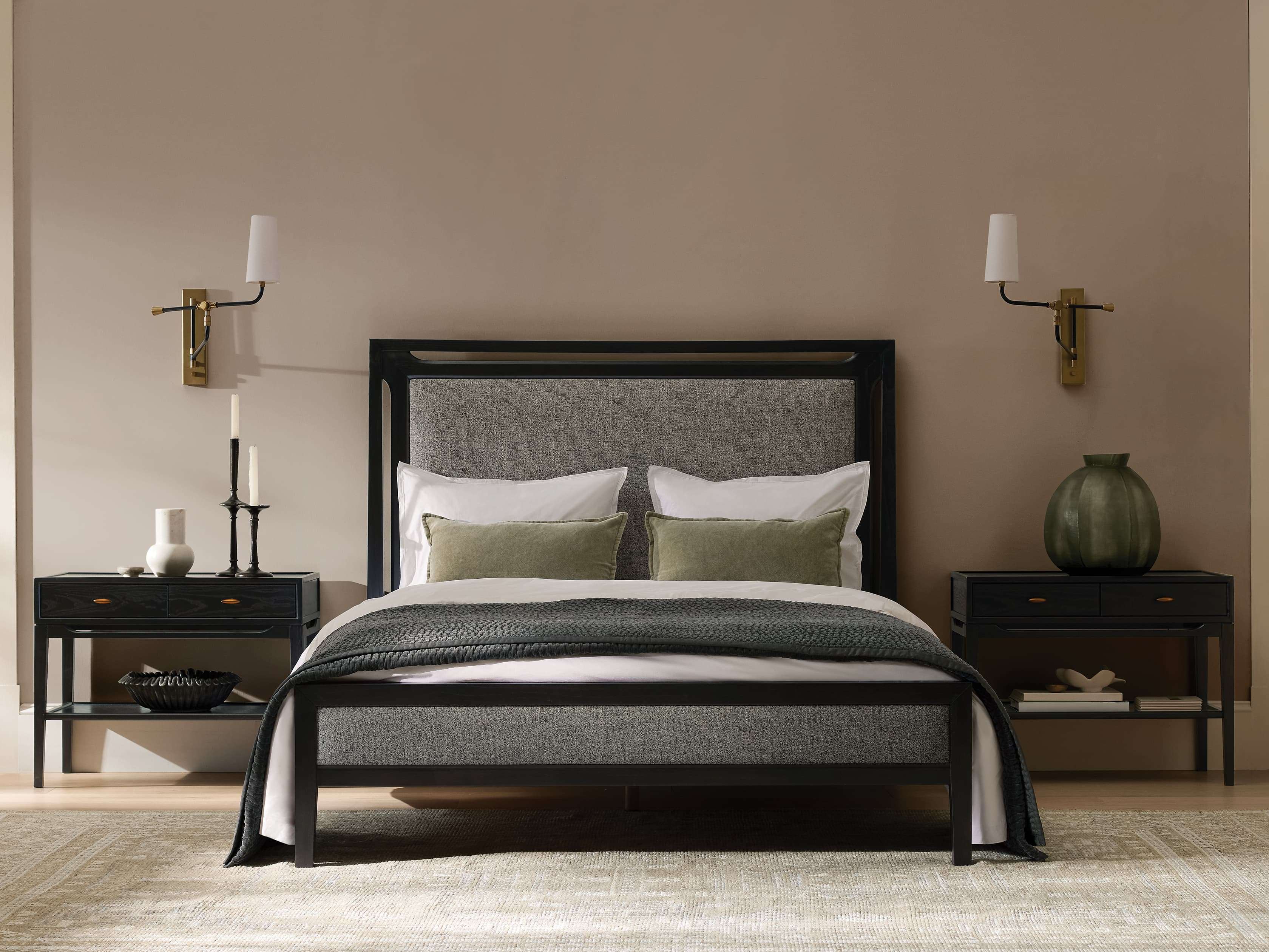 Brock Upholstered Bed in Wood Fabric King in Black Arhaus