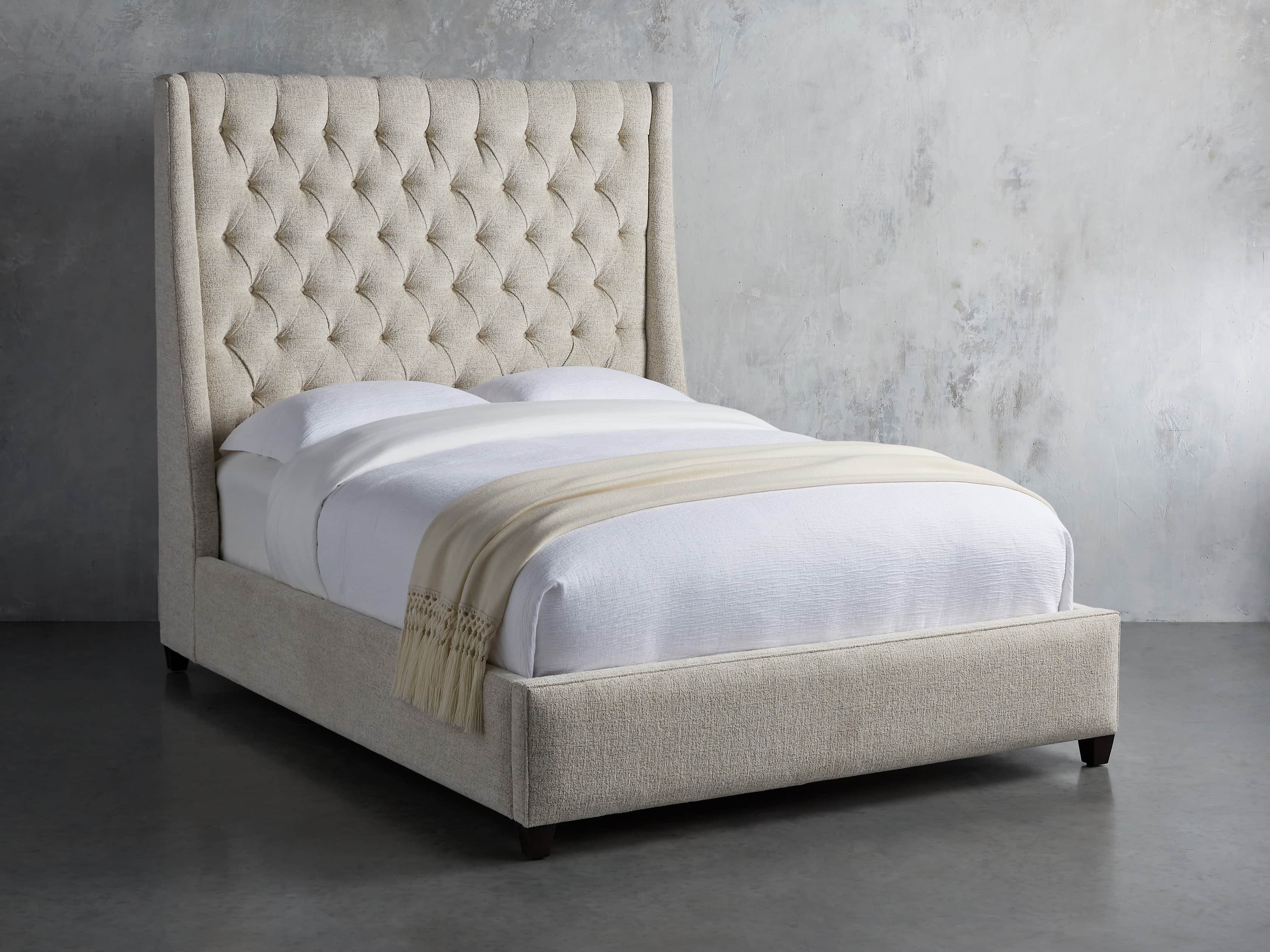 Devereaux Queen 70" Upholstered Tufted Bed in Plush Linen, slide 1 of 7