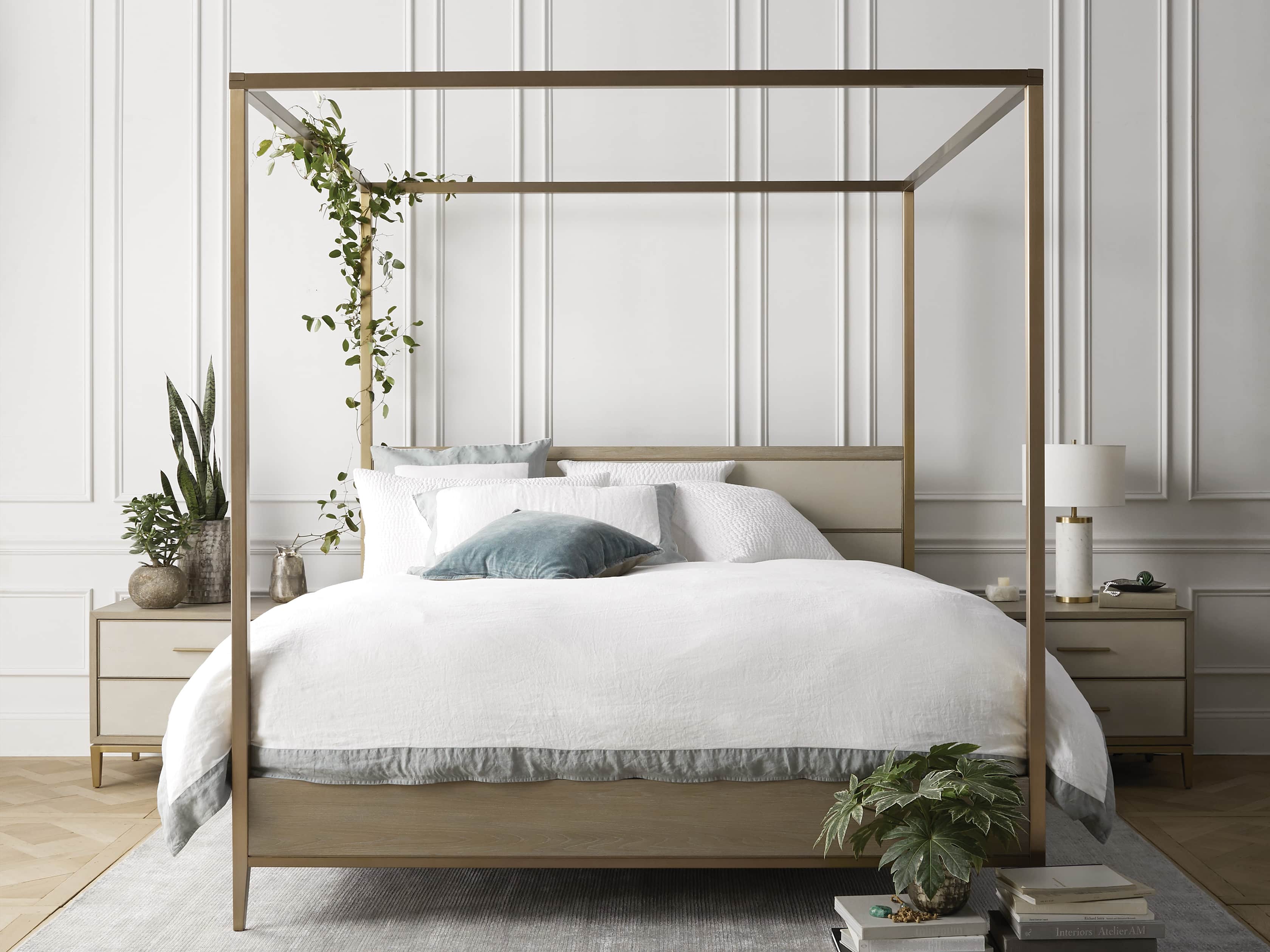 Malone 84" King Canopy Bed in Shagreen Bone, slide 1 of 7