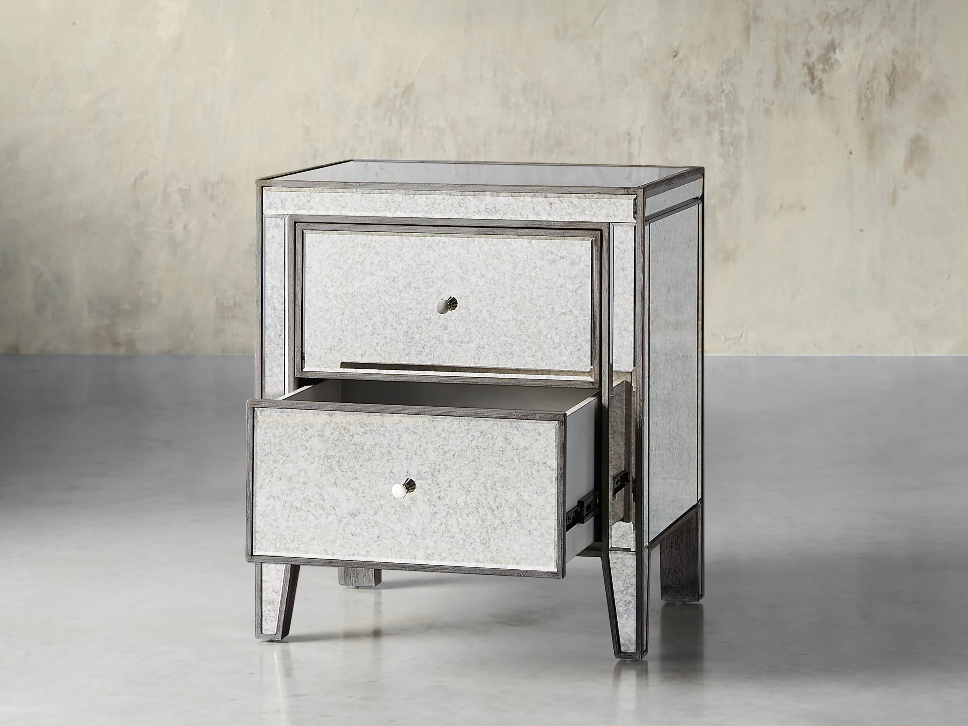 Reese 24" Two Drawer Nightstand in Antique Mirrored