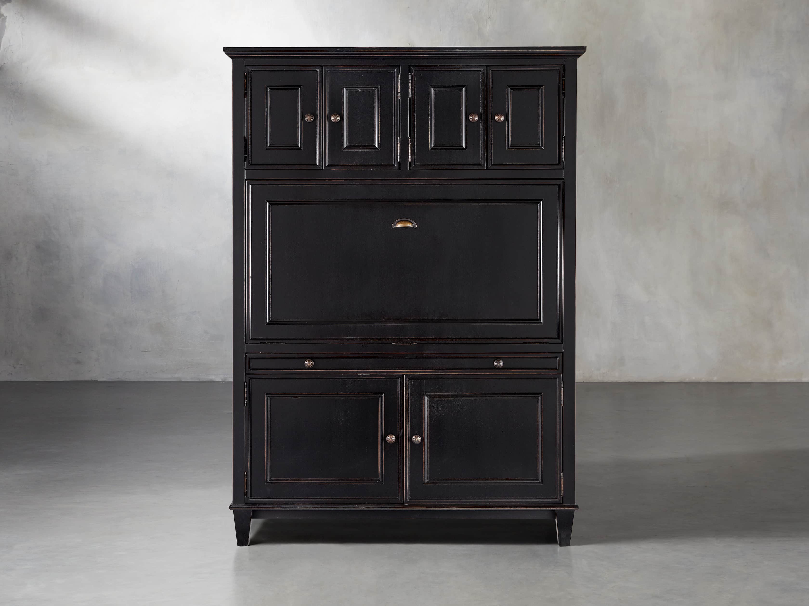 Alderson Computer Cabinet With Oak Top In Blackened Honey