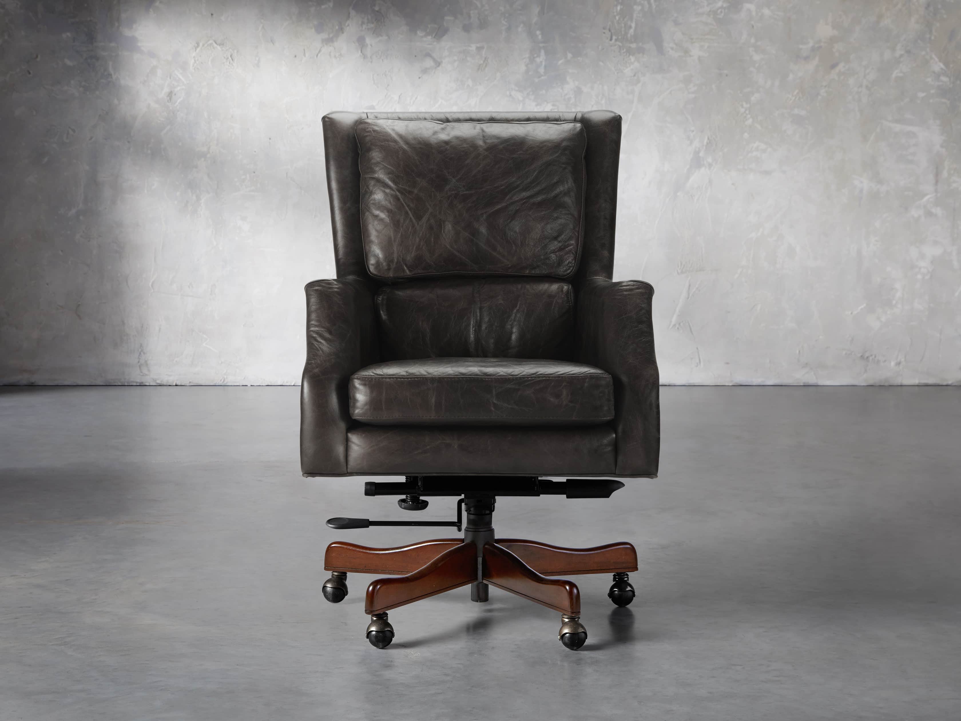 Alex Leather Desk Chair In Old Saddle Black