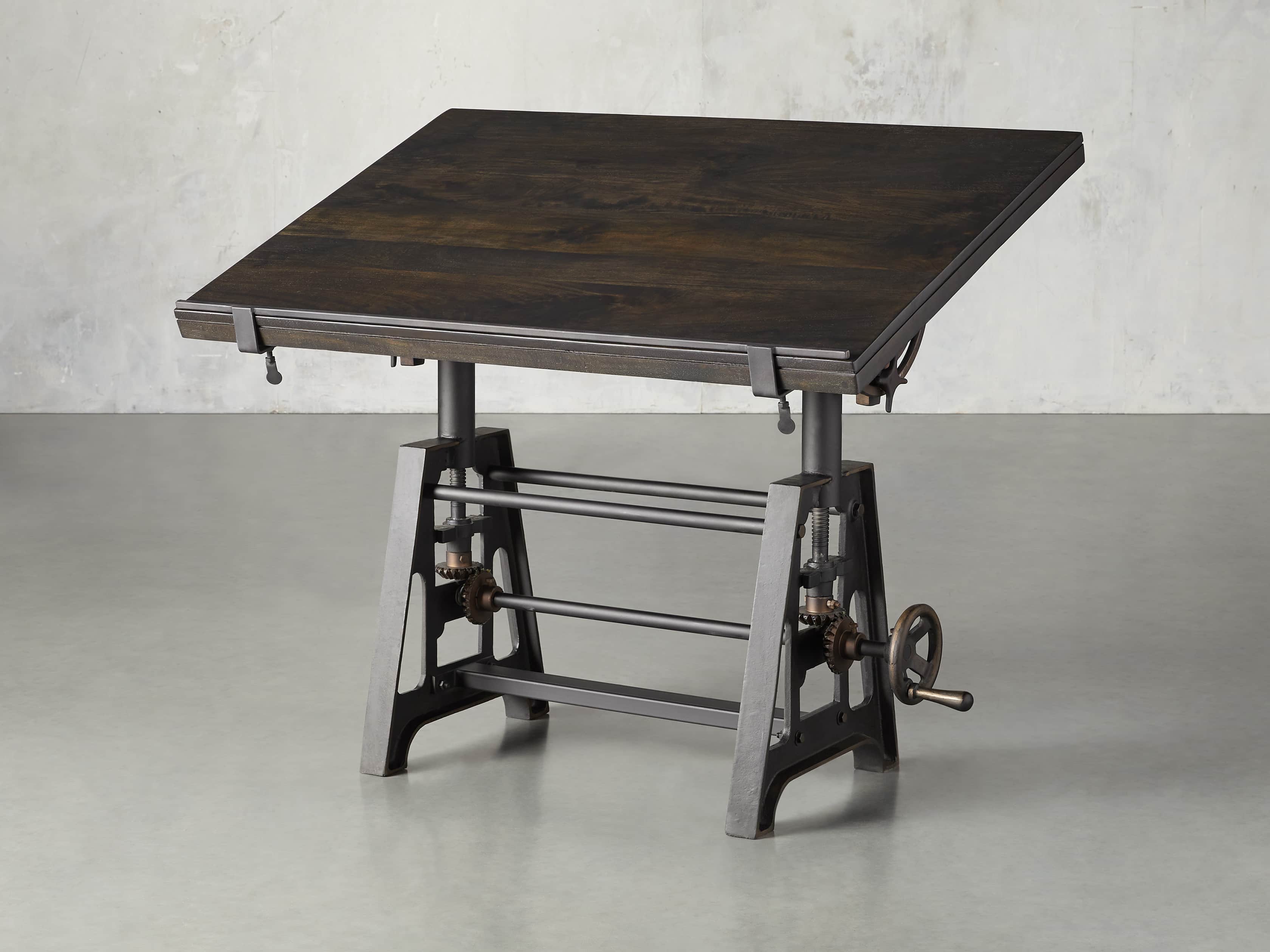 View the Industrial Crank Drafting Table with Rubbed Black Iron and Copper Base