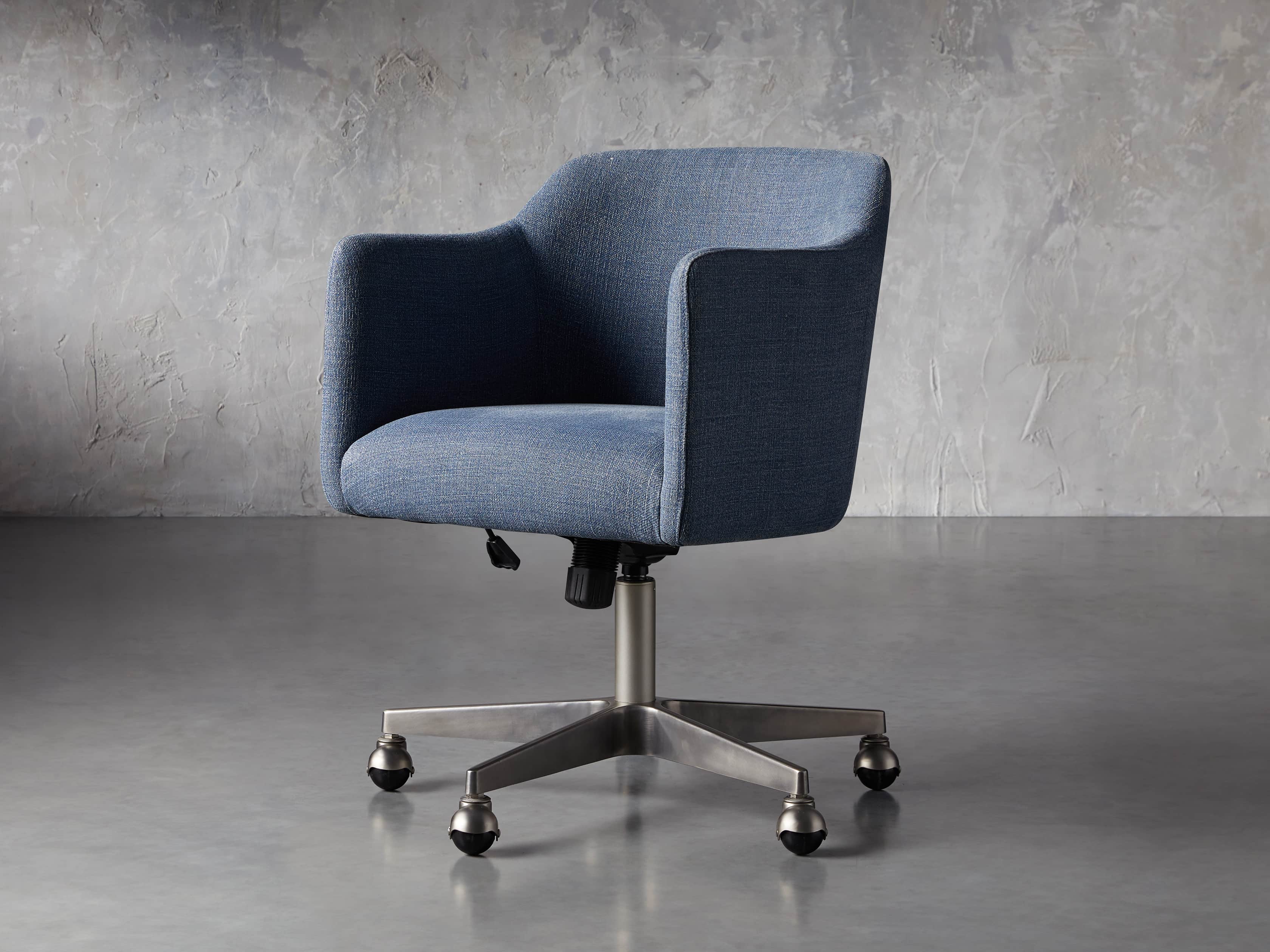 Lain 22" Desk Chair in Indigo Linen, slide 2 of 11