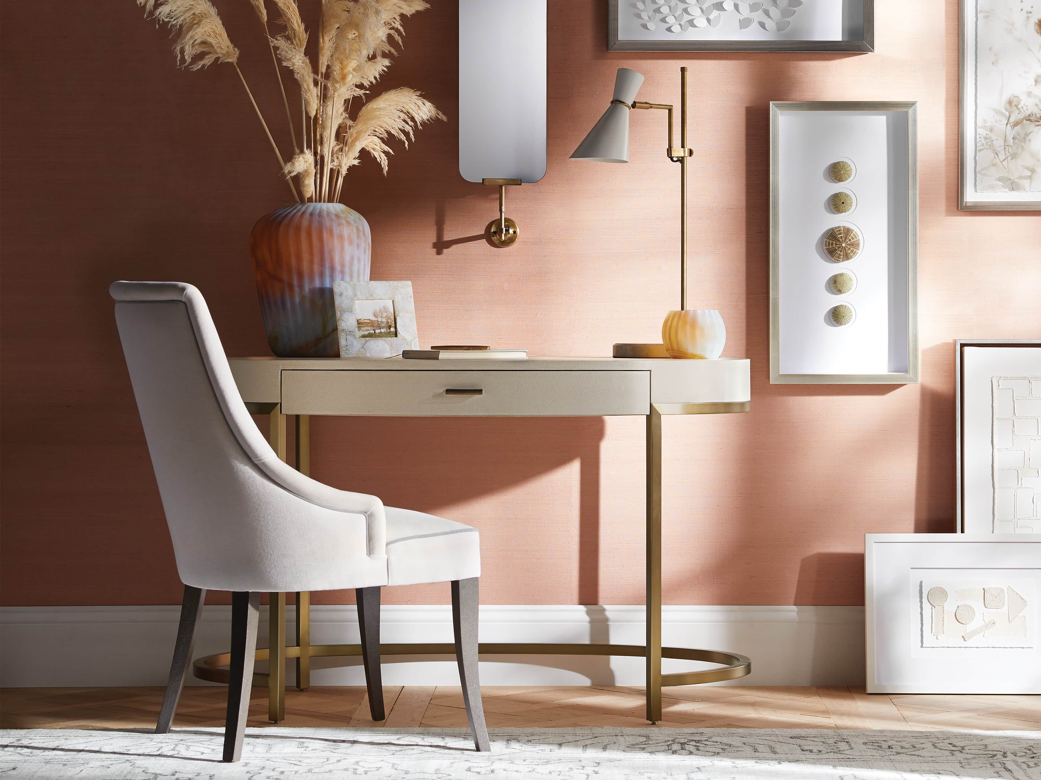 Malone Oval writing Desk in Shagreen Bone, slide 1 of 8
