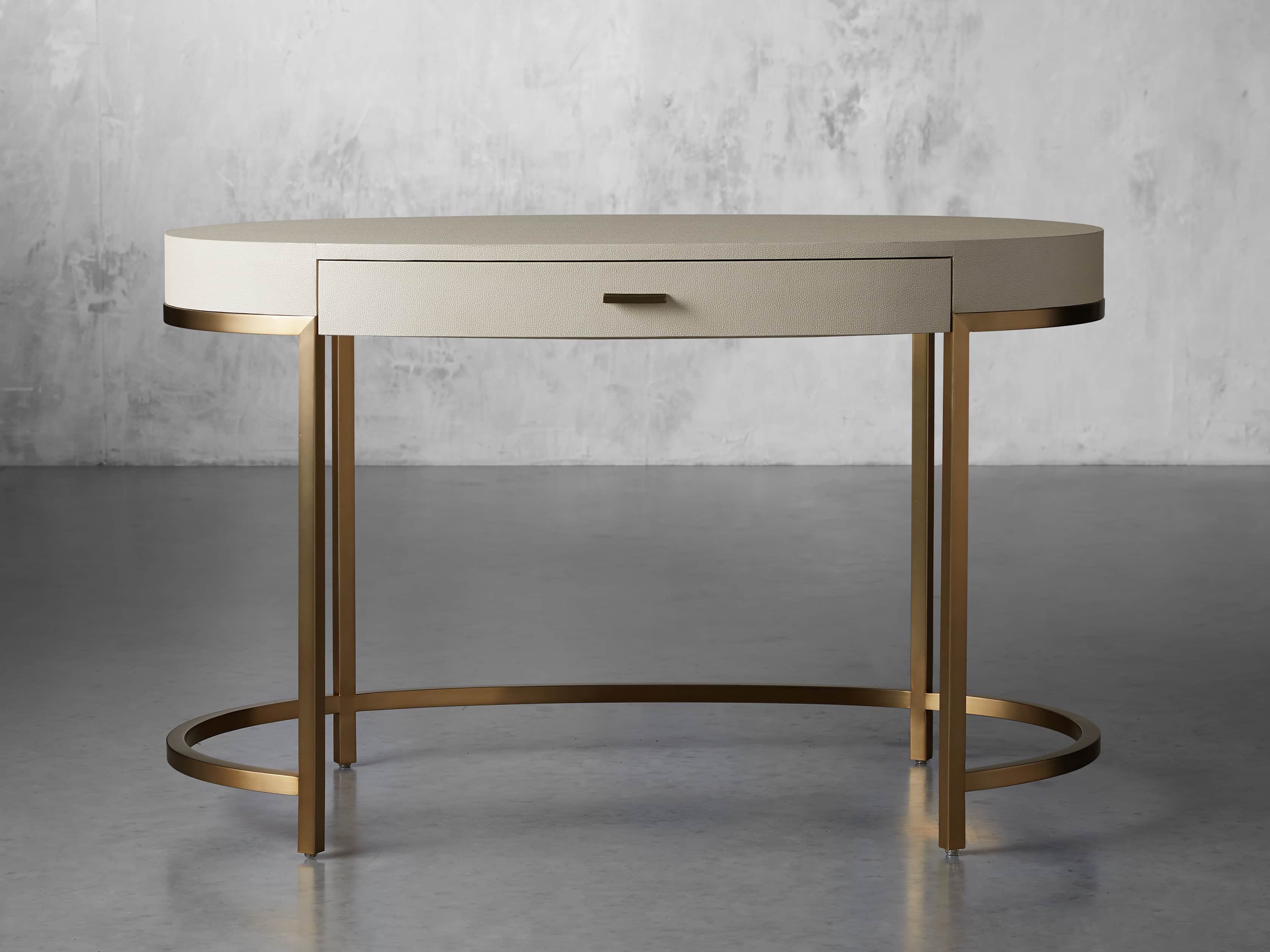 Malone Oval writing Desk in Shagreen Bone, slide 2 of 8