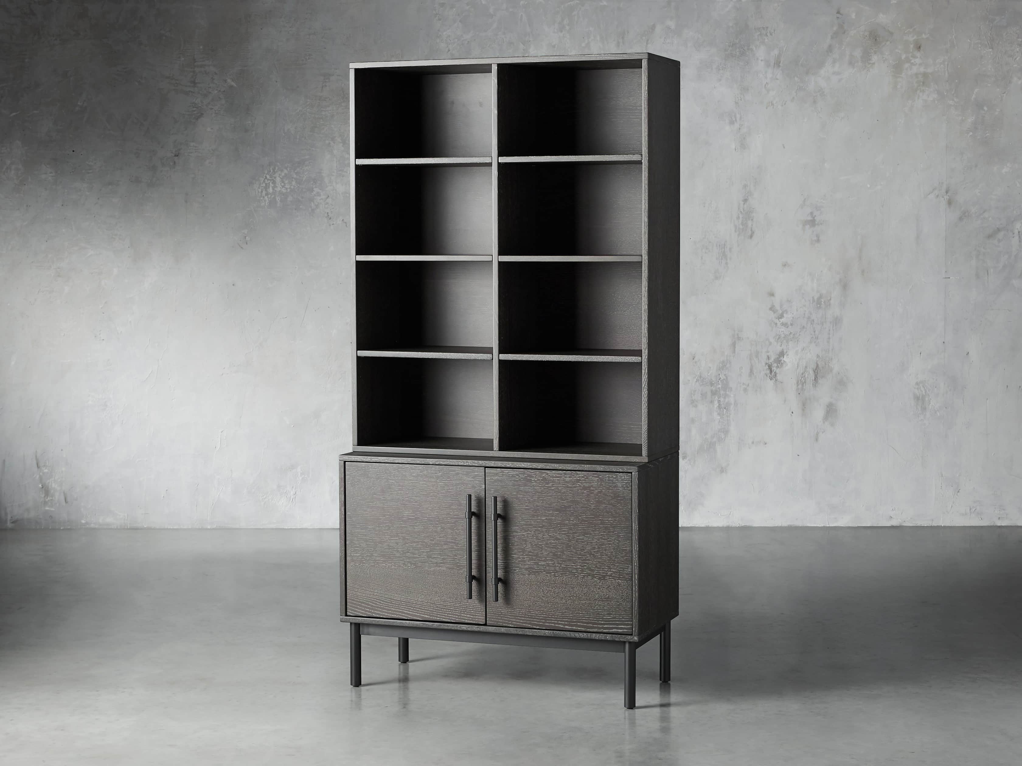 Sullivan 38" Single Bookcase with Two Door Cabinet Base in Grey