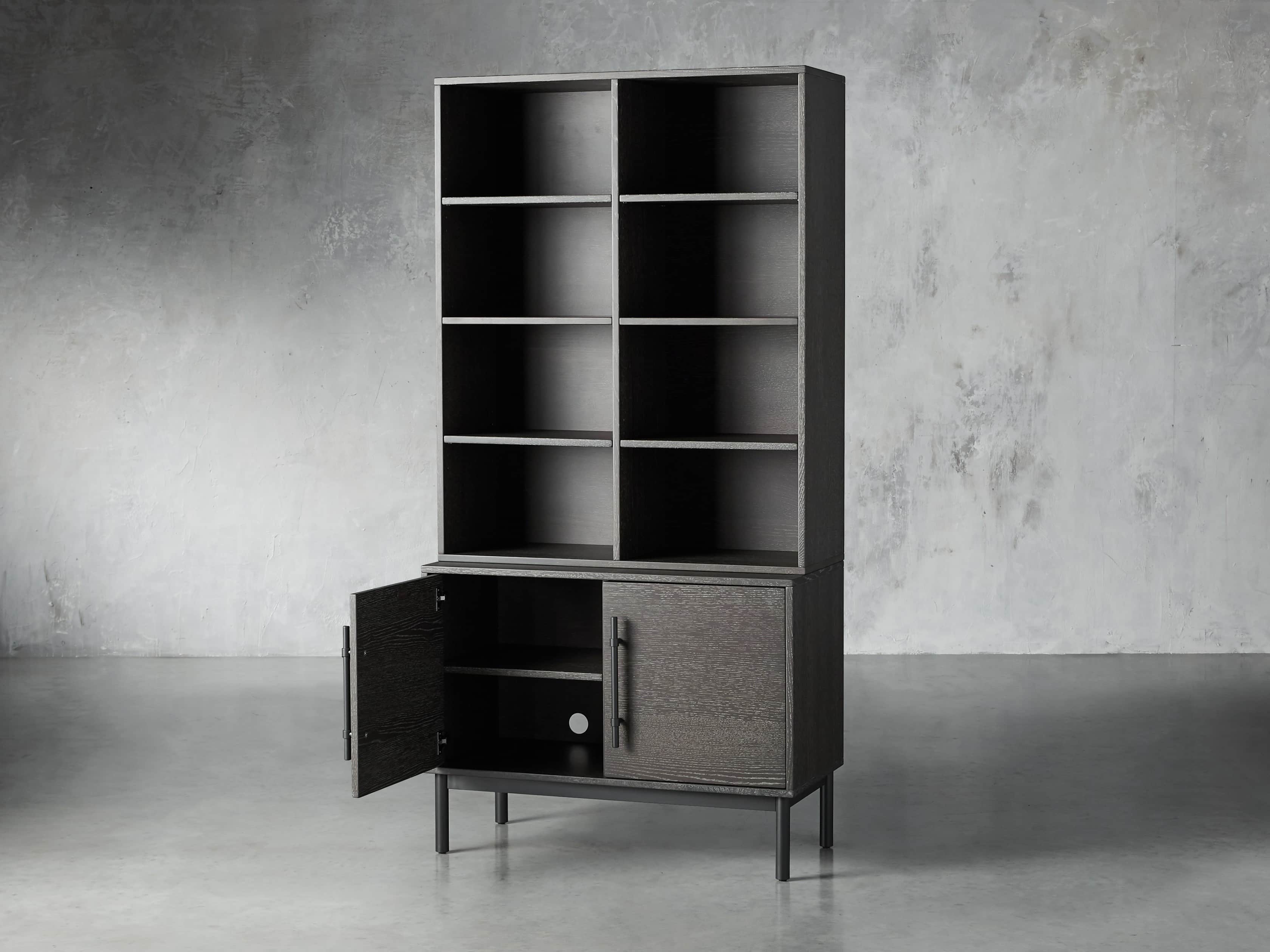 Sullivan 38" Single Bookcase with Two Door Cabinet Base in Grey