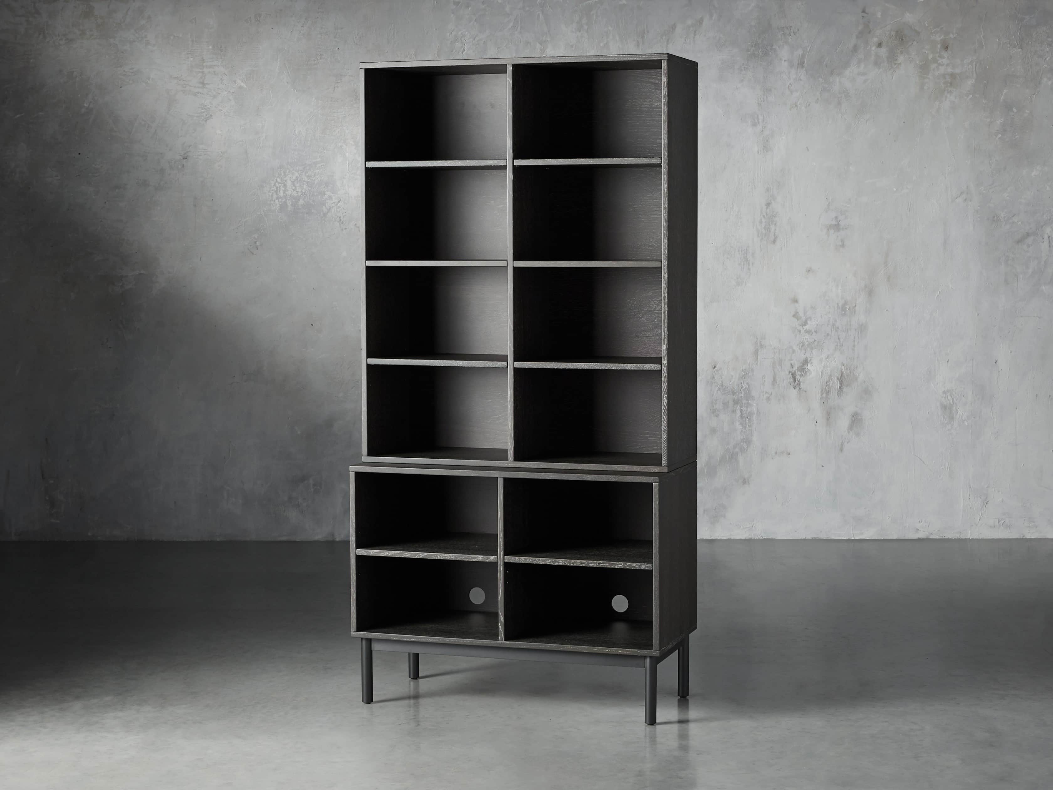 Sullivan 38" Single Bookcase with Open Cabinet Base in Grey