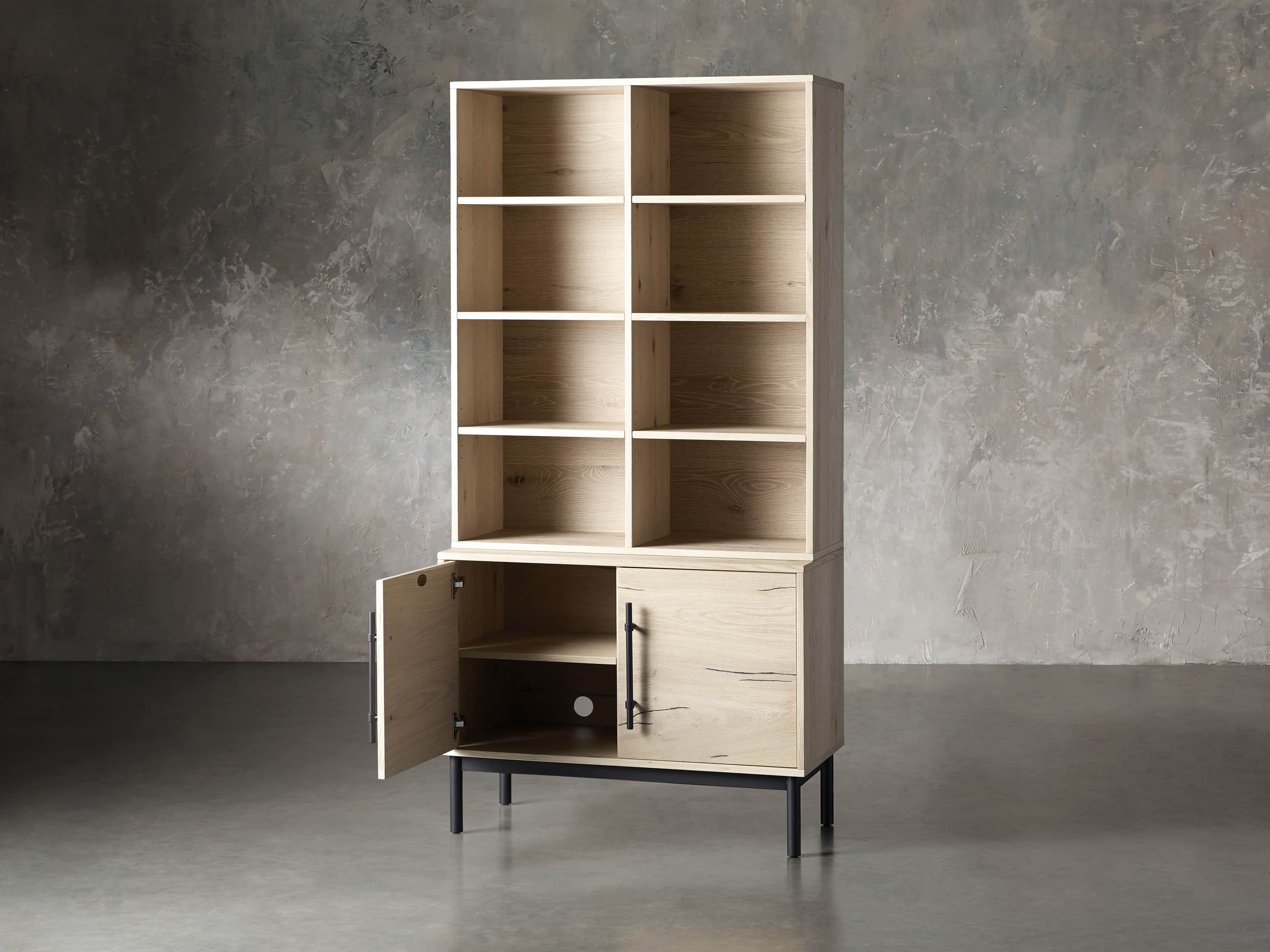 Sullivan 38" Single Bookcase with Two Door Cabinet Base in Northman Sable, slide 4 of 9