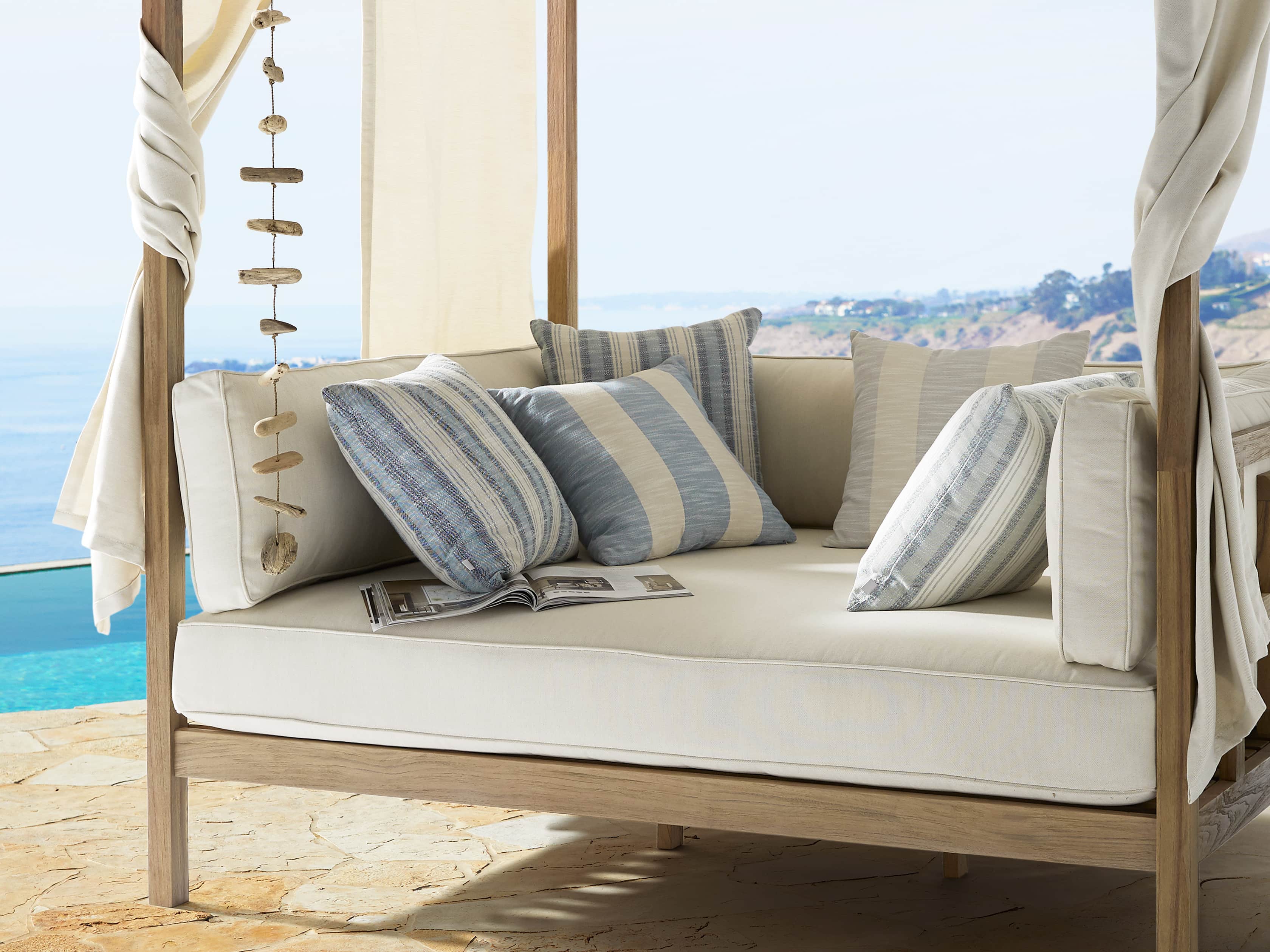 Awning Stripe Indoor/Outdoor Pillow in Ocean, slide 5 of 5