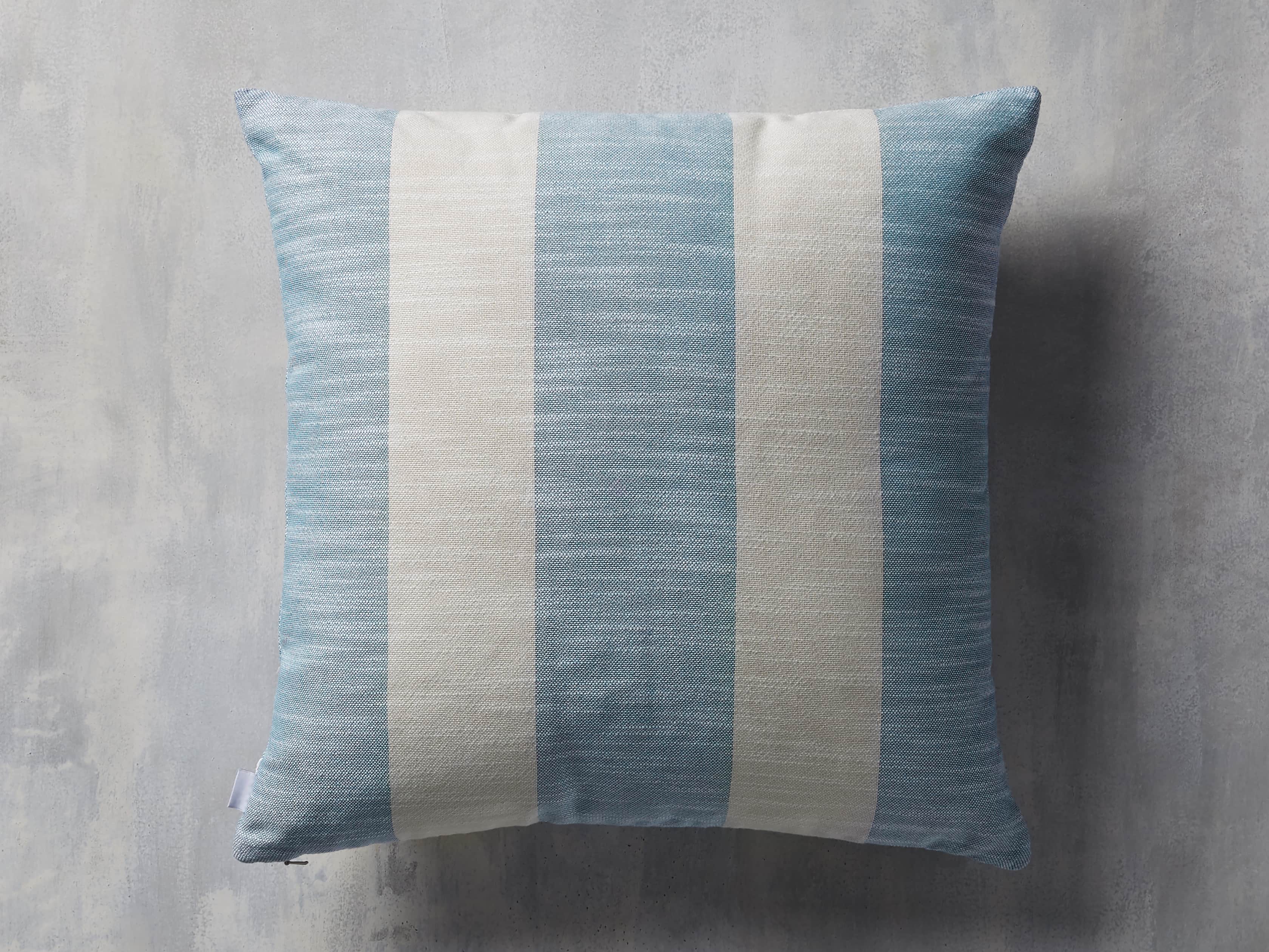 Awning Stripe Indoor/Outdoor Pillow in Ocean, slide 2 of 5