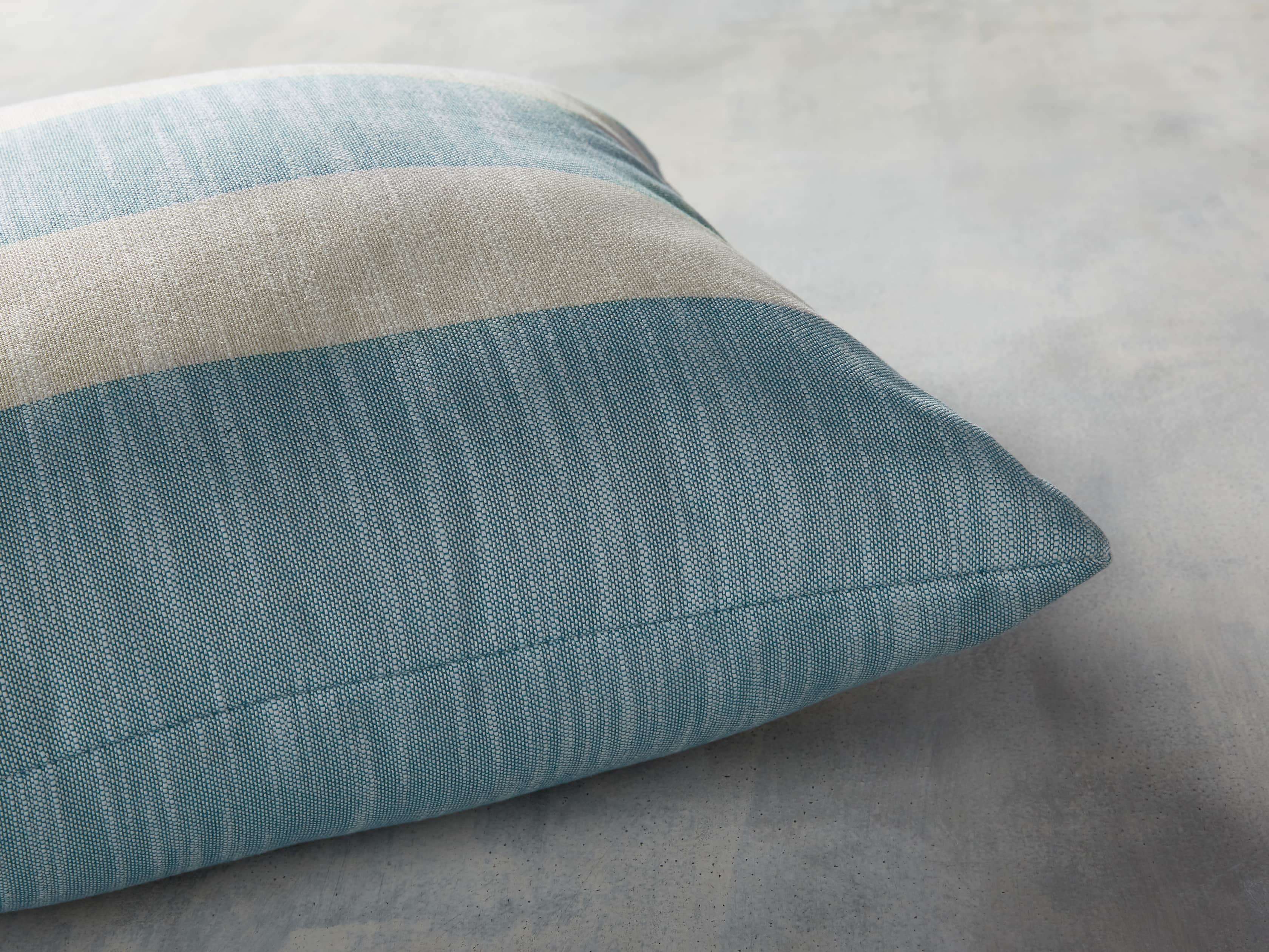 Awning Stripe Indoor/Outdoor Pillow in Ocean, slide 3 of 5