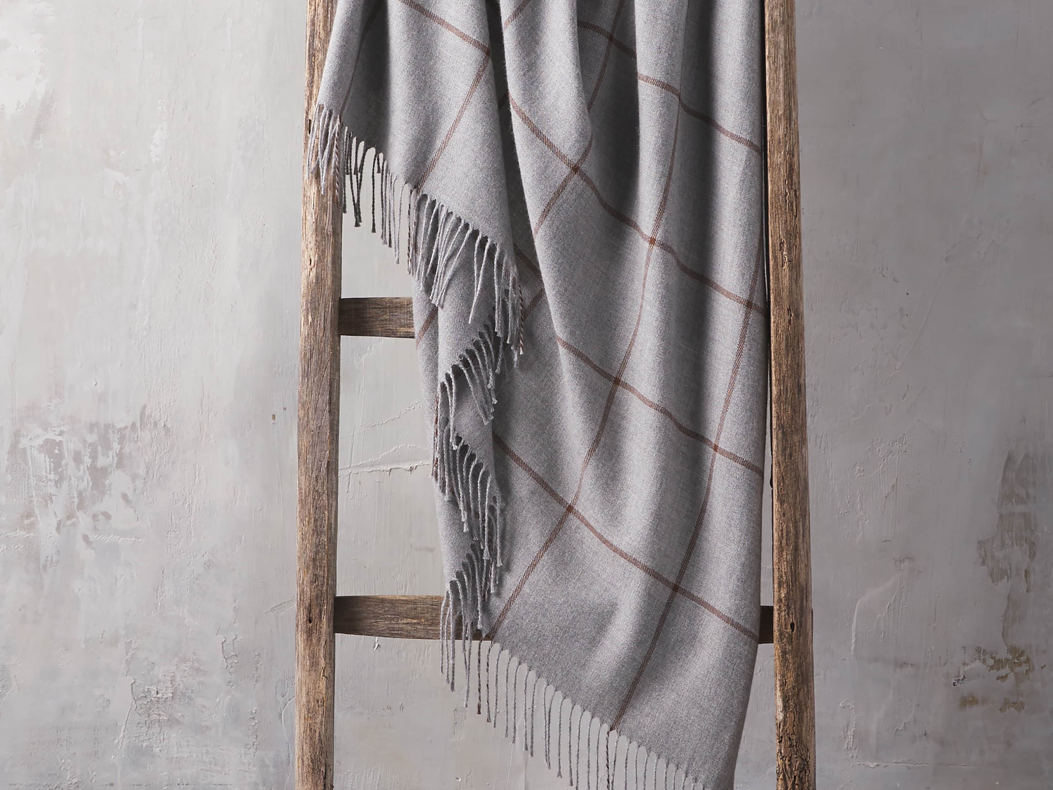 Baby Alpaca Windowpane Throw in Light Grey, slide 1 of 3