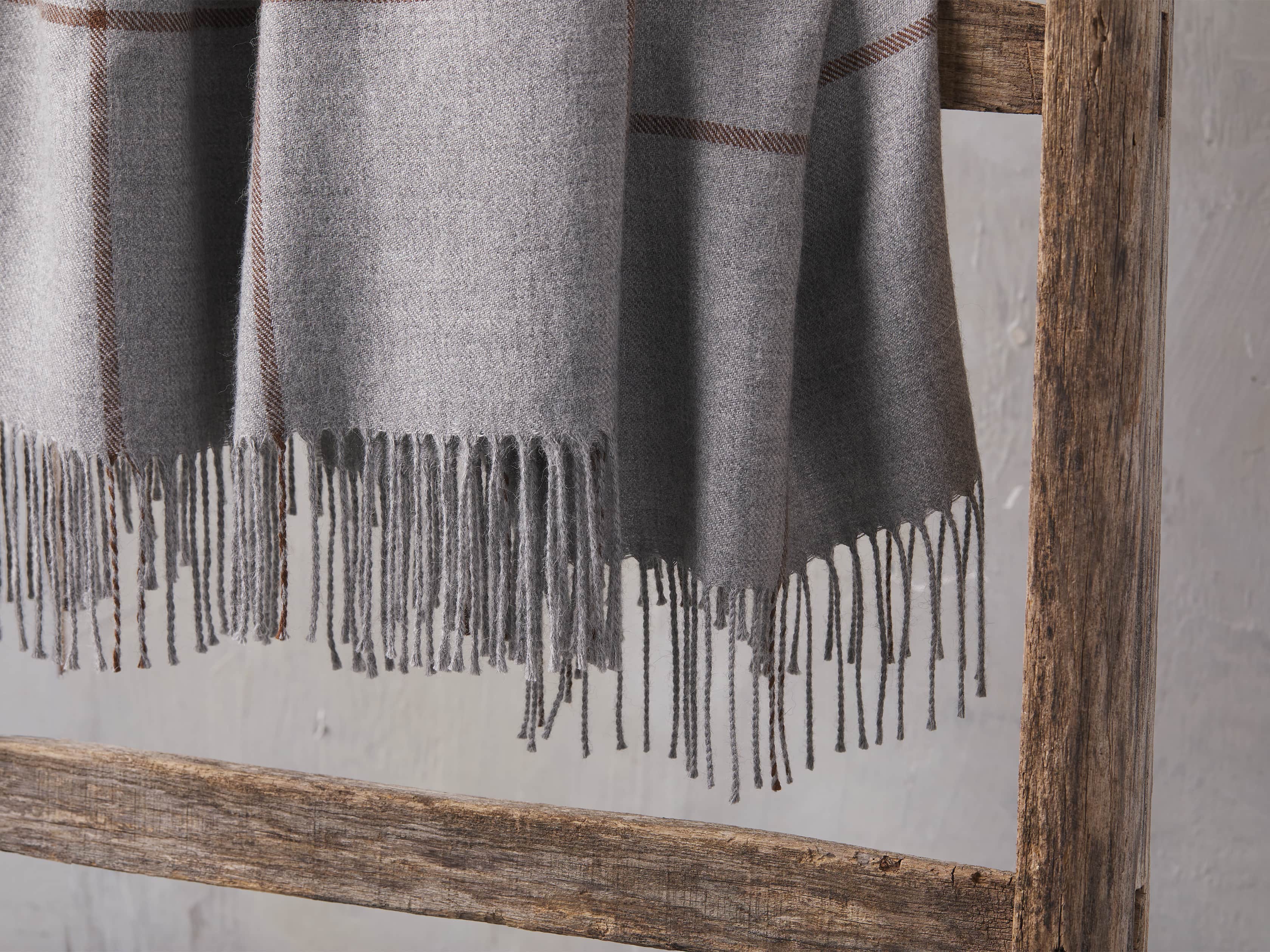 Baby Alpaca Windowpane Throw in Light Grey, slide 3 of 3