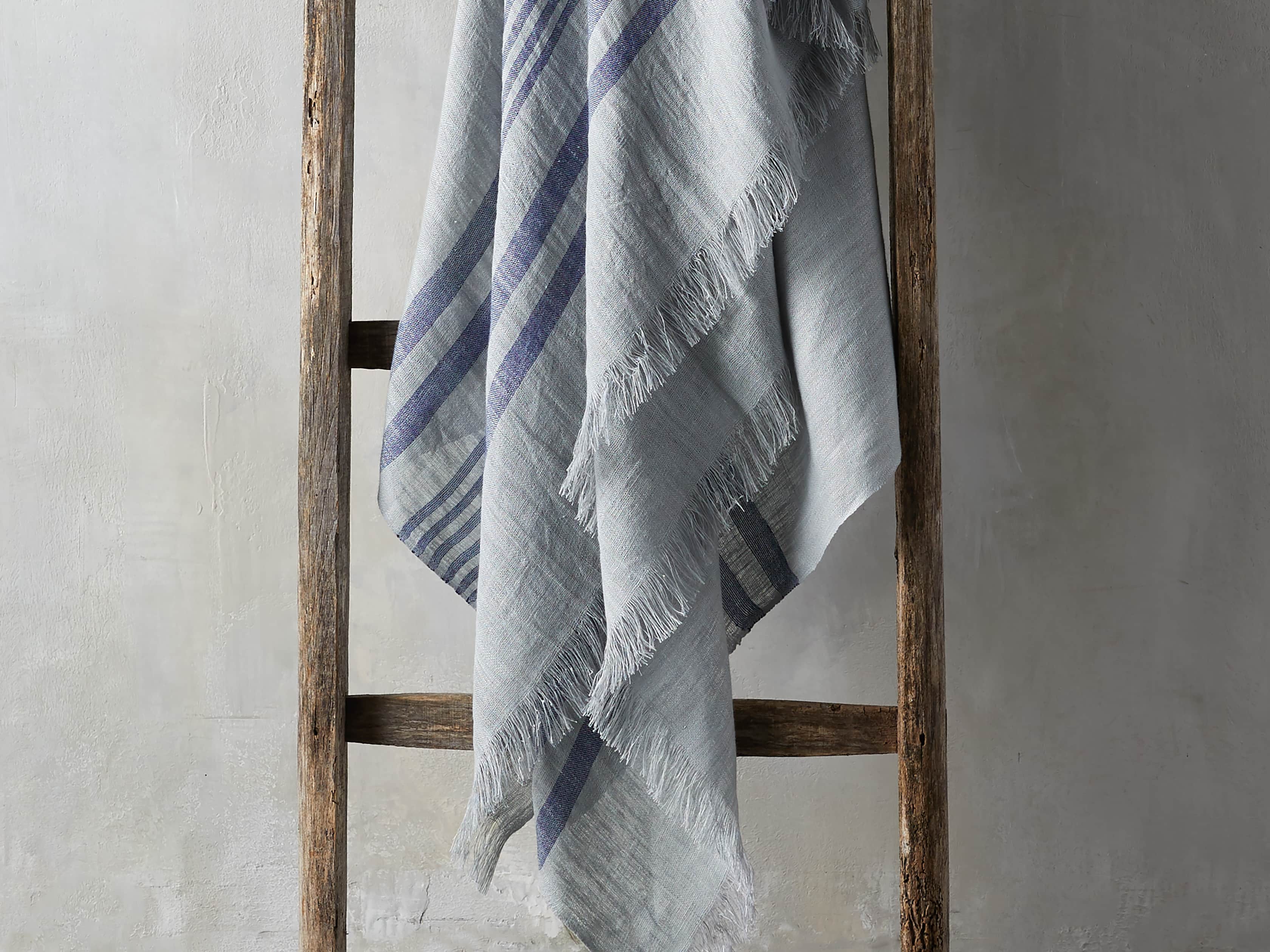 Navy French Stripe Linen Throw