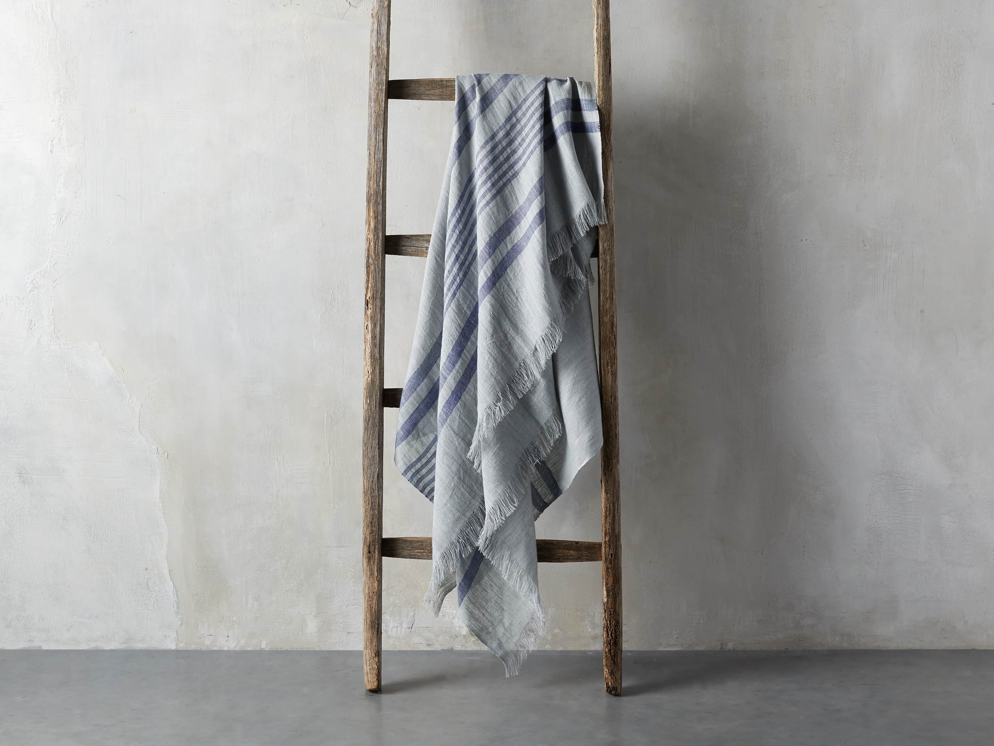 Navy French Stripe Linen Throw