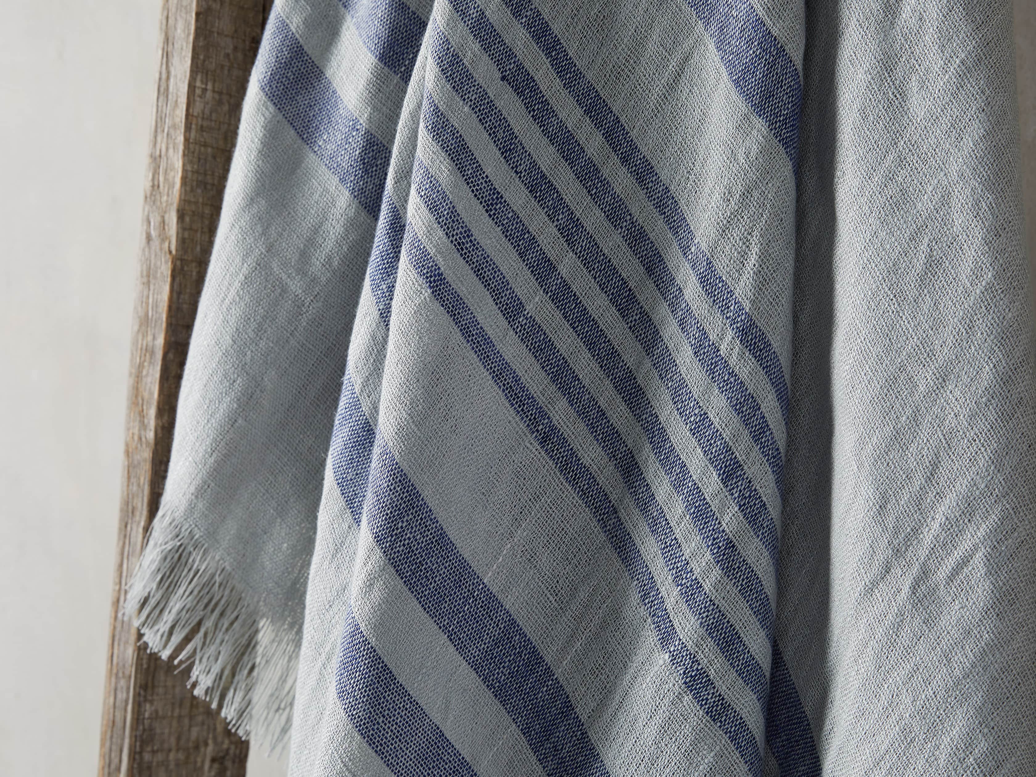 Navy French Stripe Linen Throw