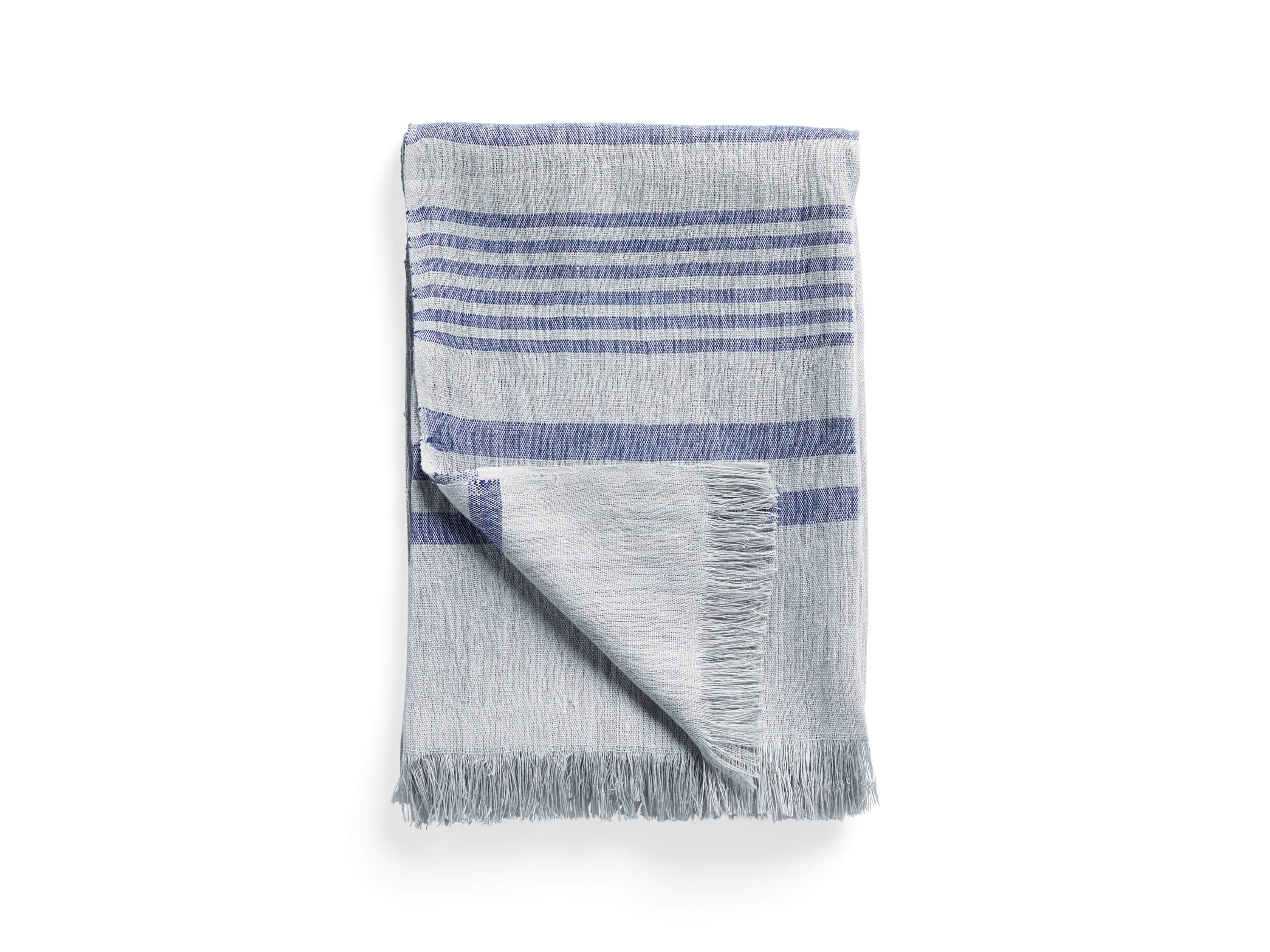 Navy French Stripe Linen Throw