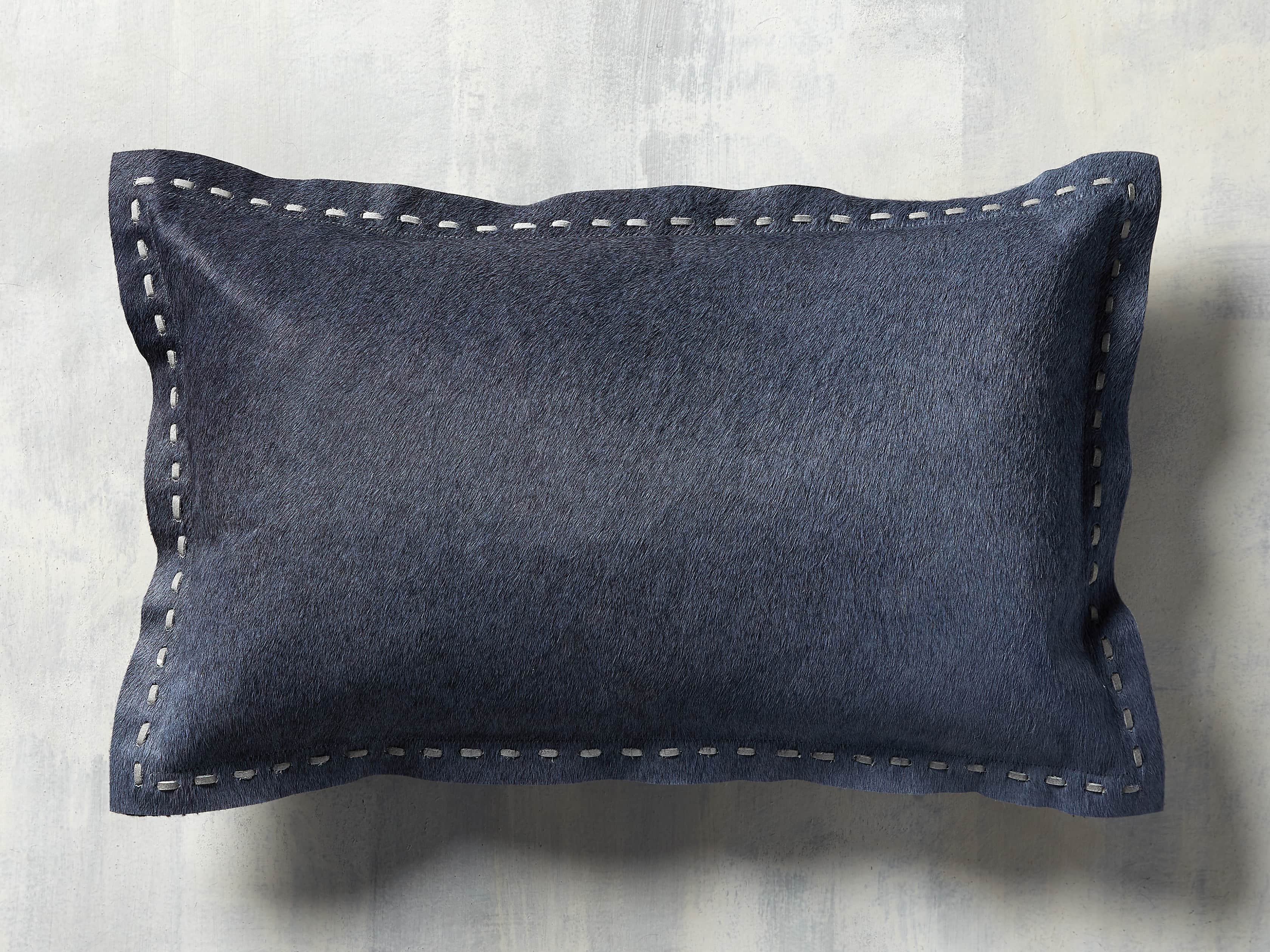 Hide Stitch Lumbar Pillow in Blue, slide 3 of 4