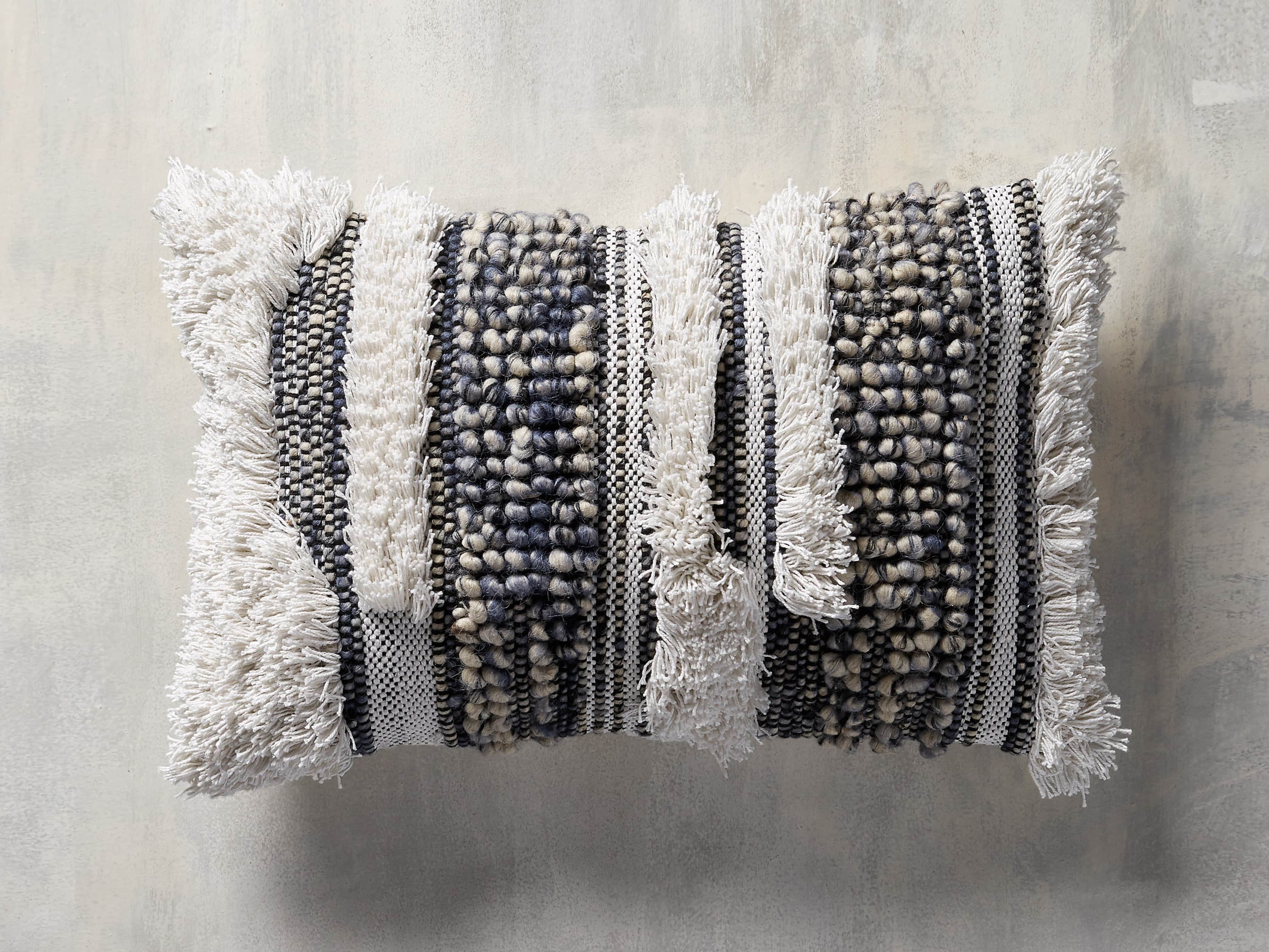 BOHO STRIPE OVERSIZED LUMBAR PILLOW COVER IN BLUE, slide 1 of 6