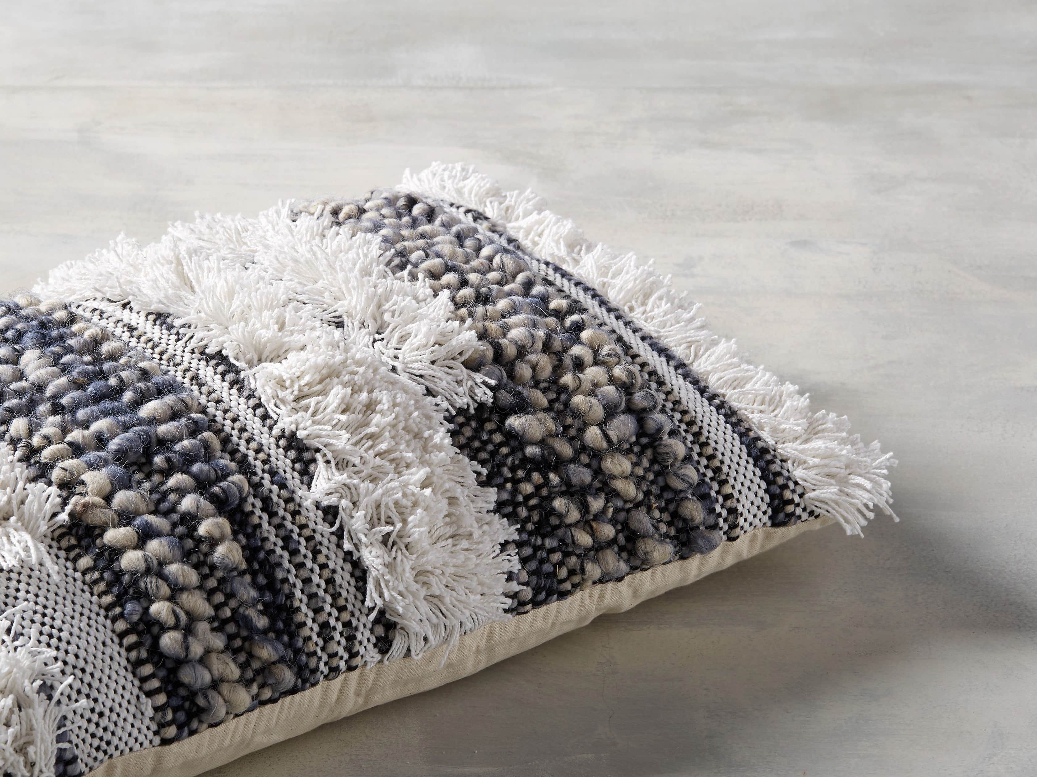 BOHO STRIPE OVERSIZED LUMBAR PILLOW COVER IN BLUE, slide 4 of 6