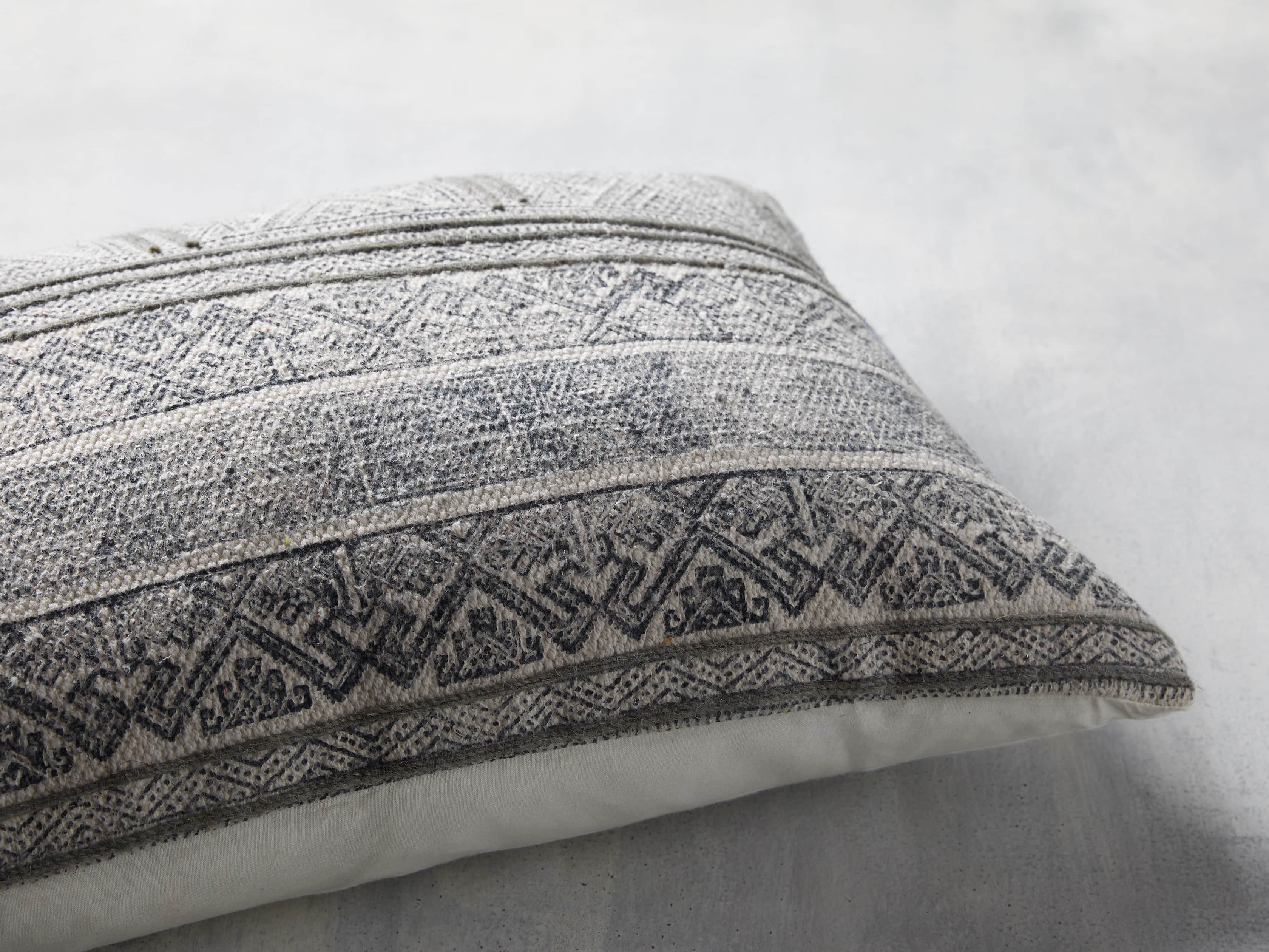 Charcoal-Embroidered Antique-Print 14" x 36" Lumbar Pillow, slide 2 of 6