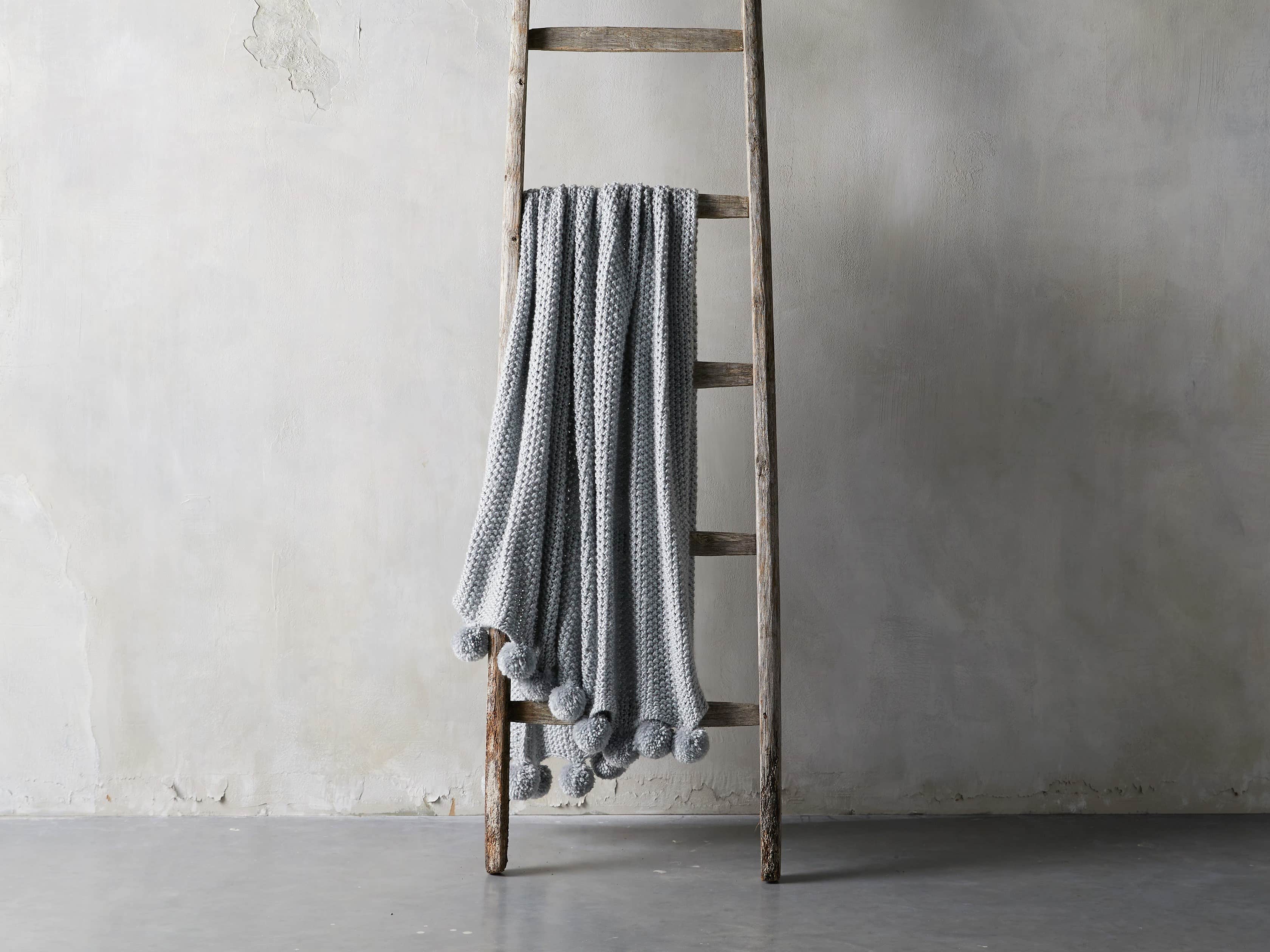 Chunky Knit 50" Throw with Pom Poms