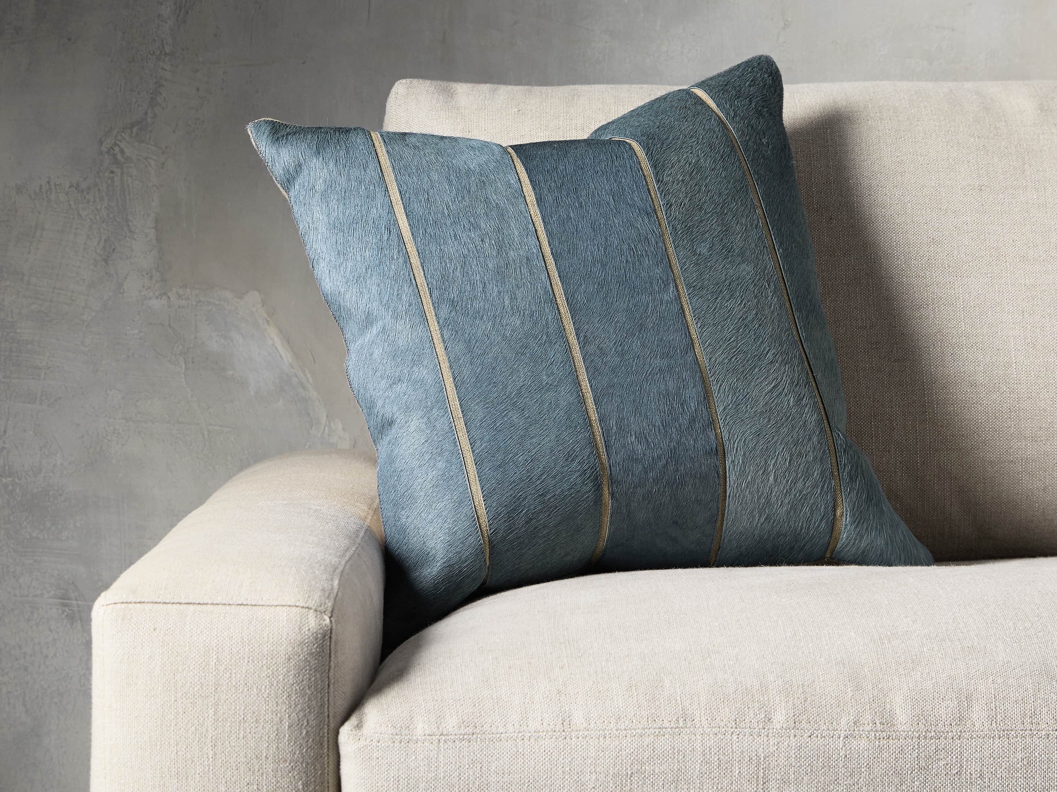 channel-stitch hide pillow in Blue, slide 1 of 5