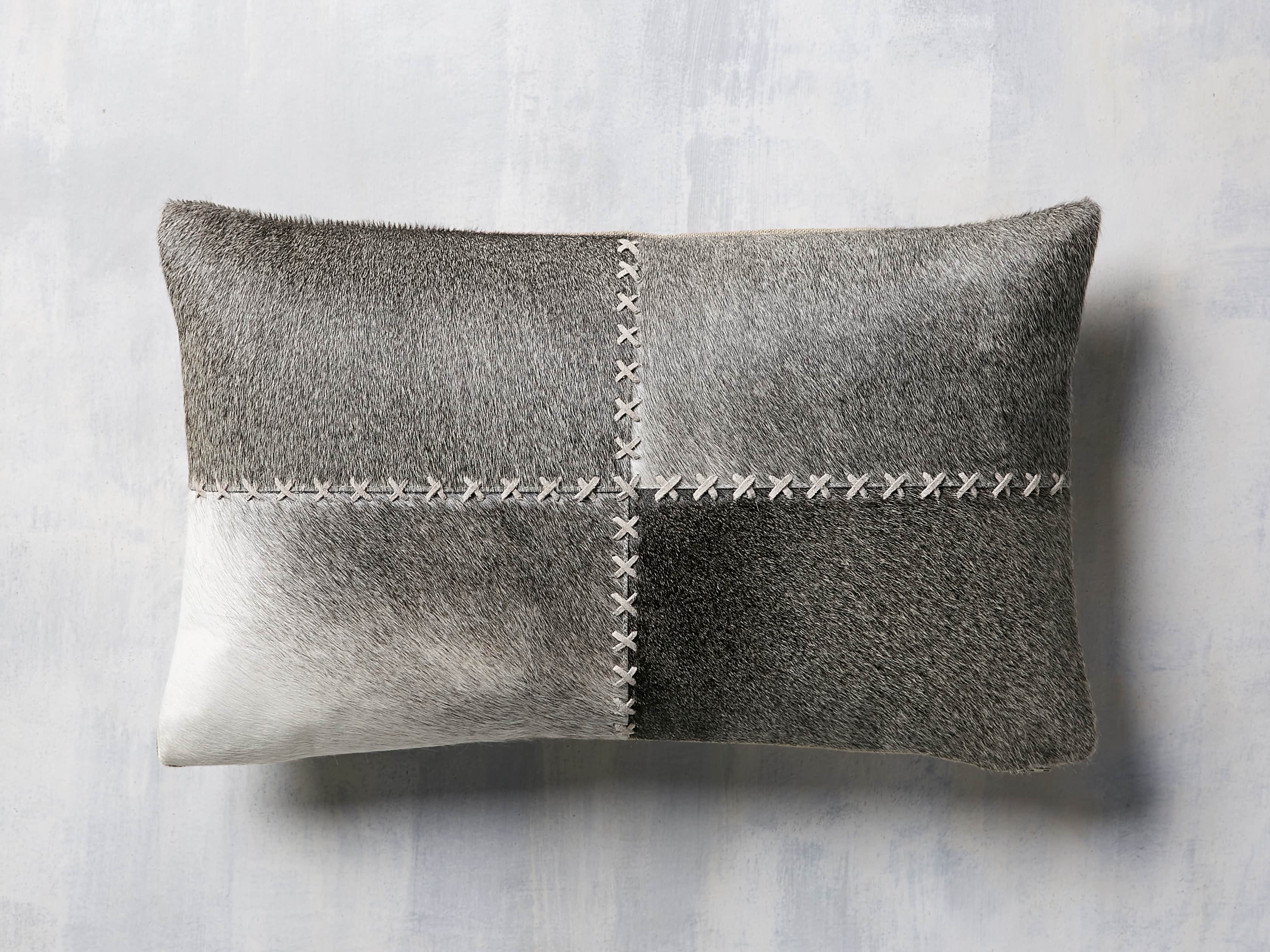 Whipstitch Hide Lumbar Pillow in Grey, slide 2 of 5