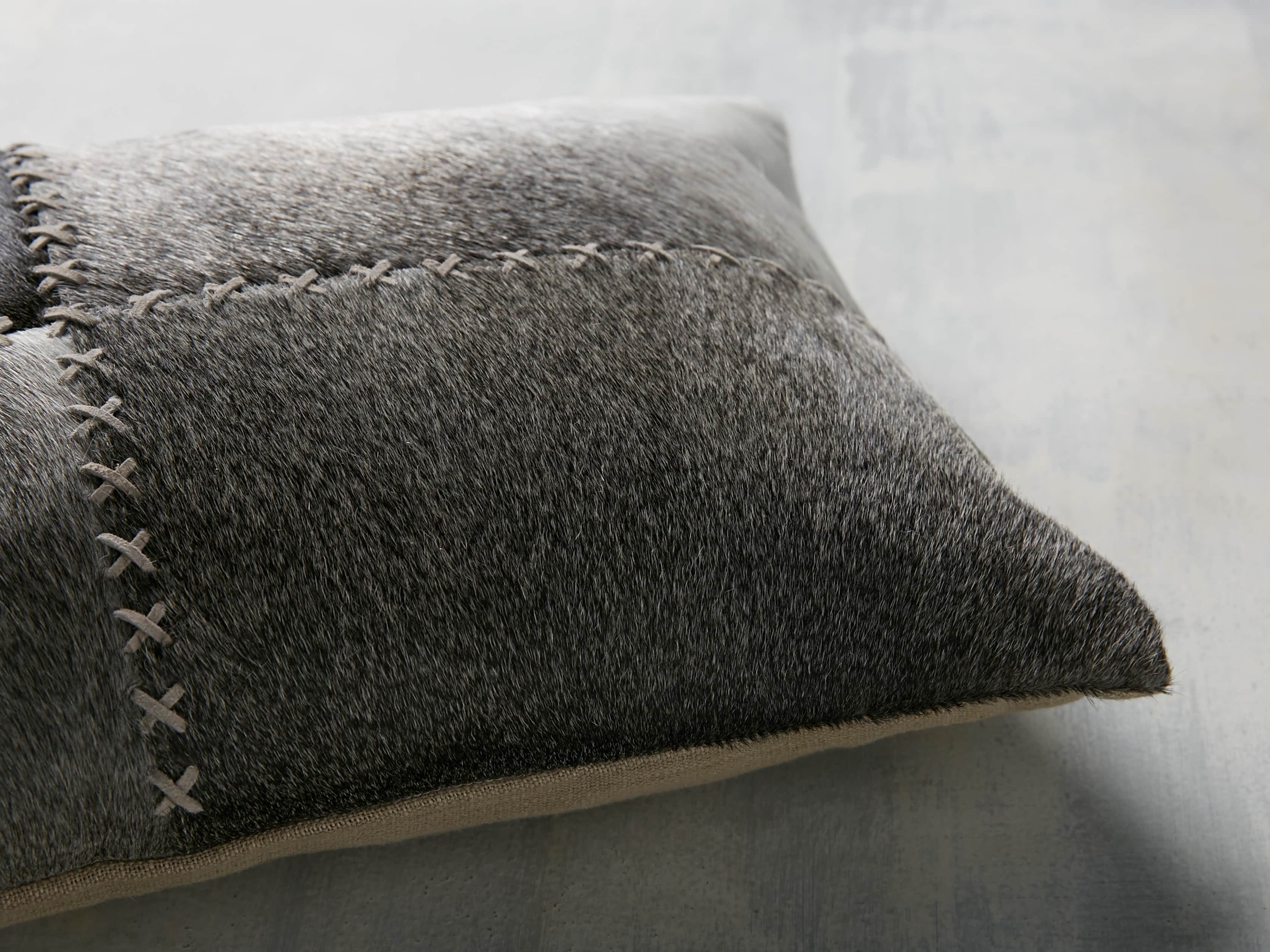 Whipstitch Hide Lumbar Pillow in Grey, slide 4 of 5