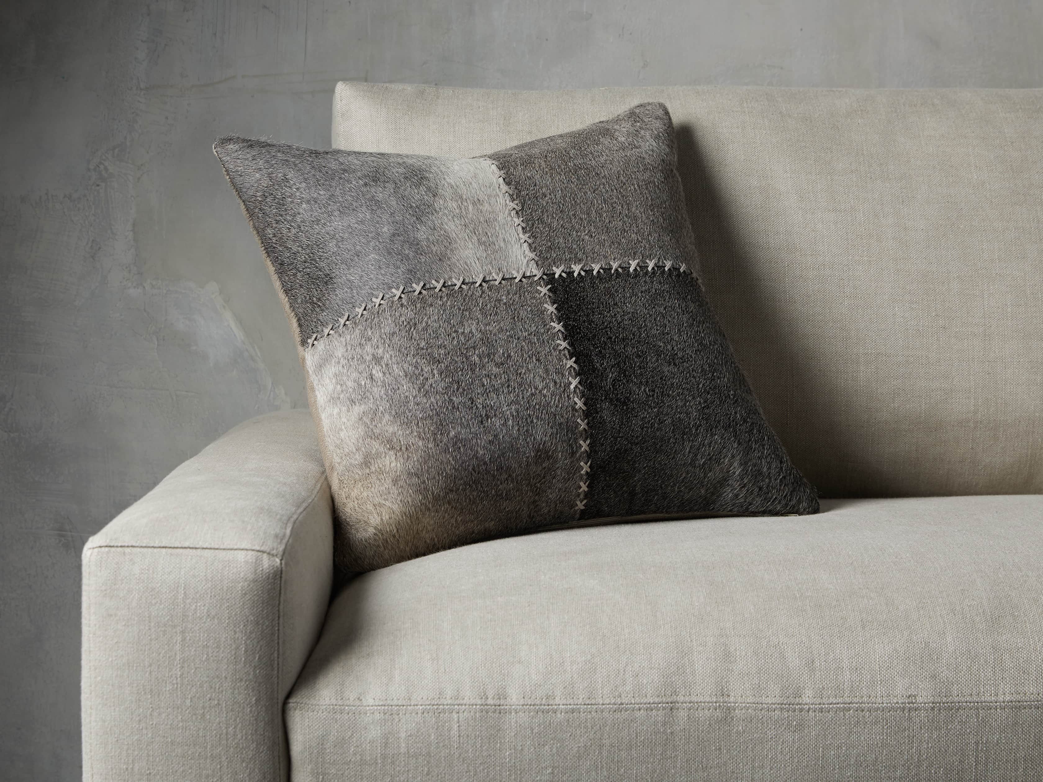 Whipstitch Hide Pillow in Grey
