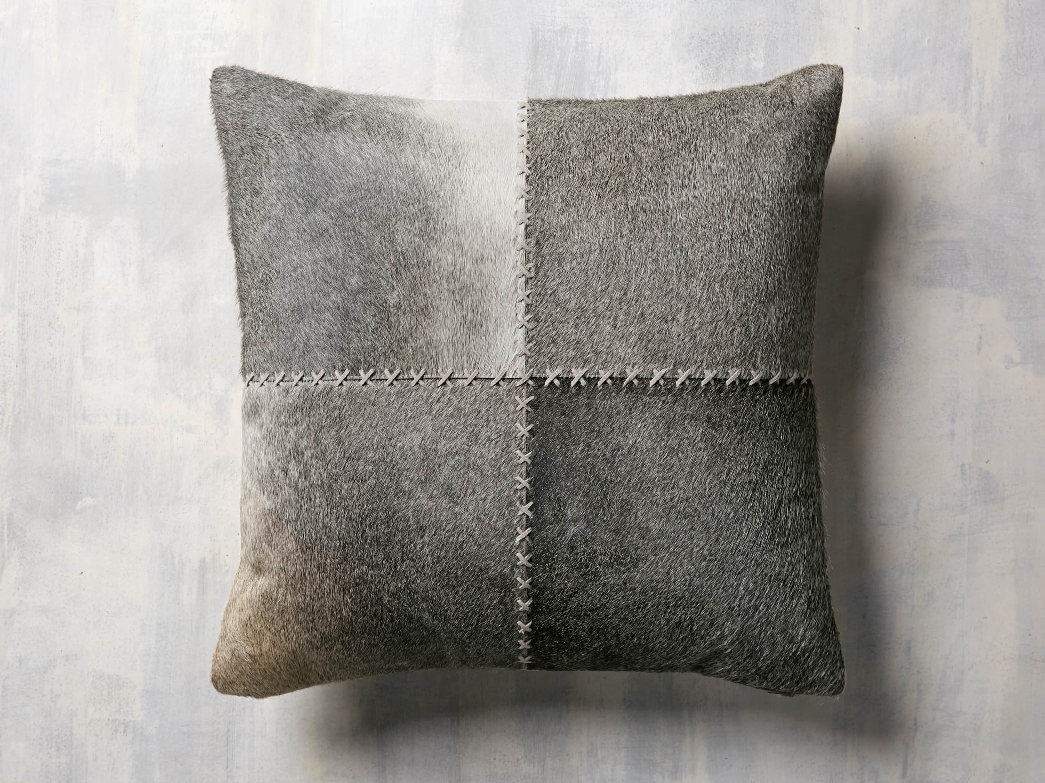 Whipstitch Hide Pillow in Grey
