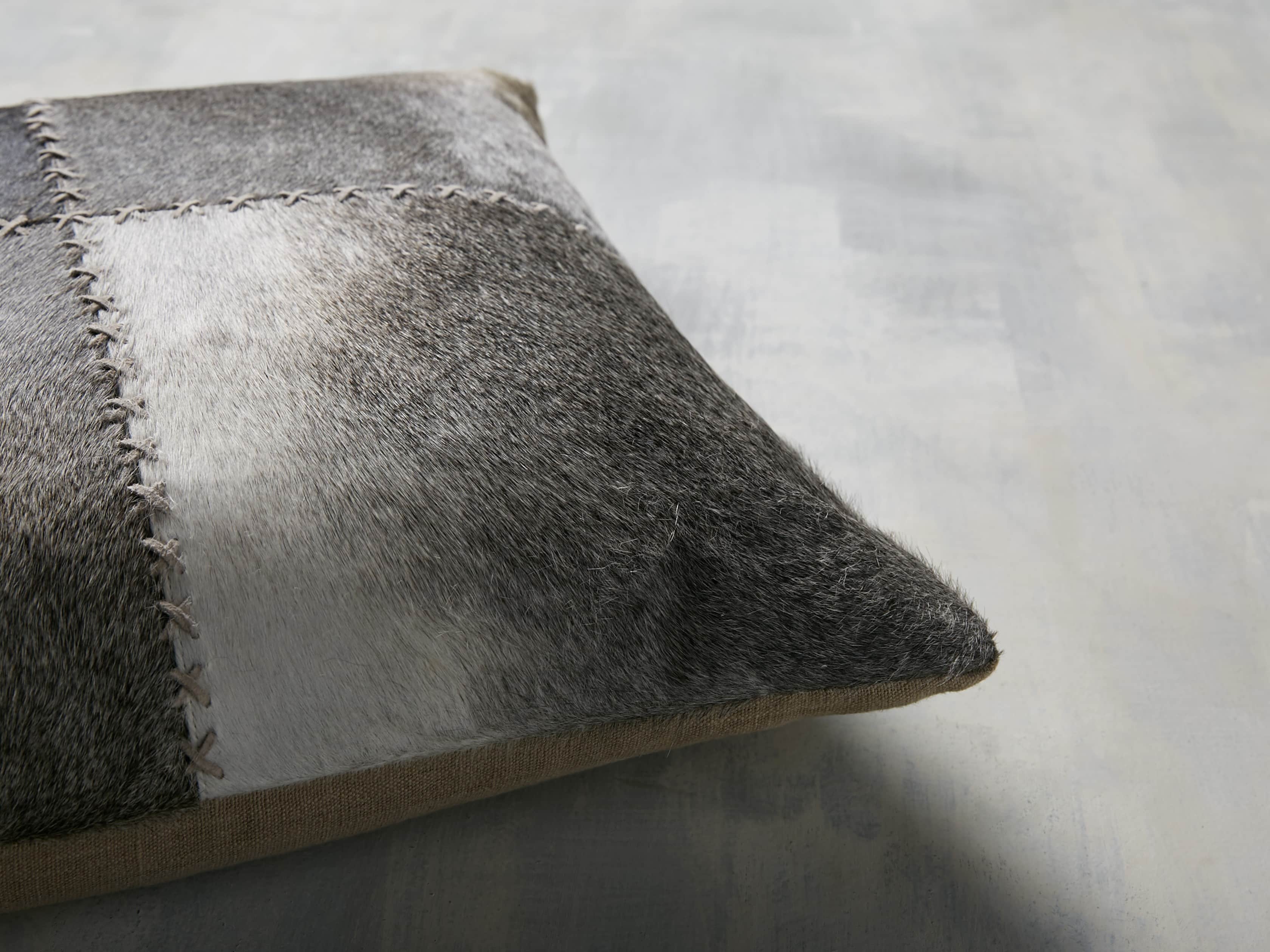 Whipstitch Hide Pillow in Grey